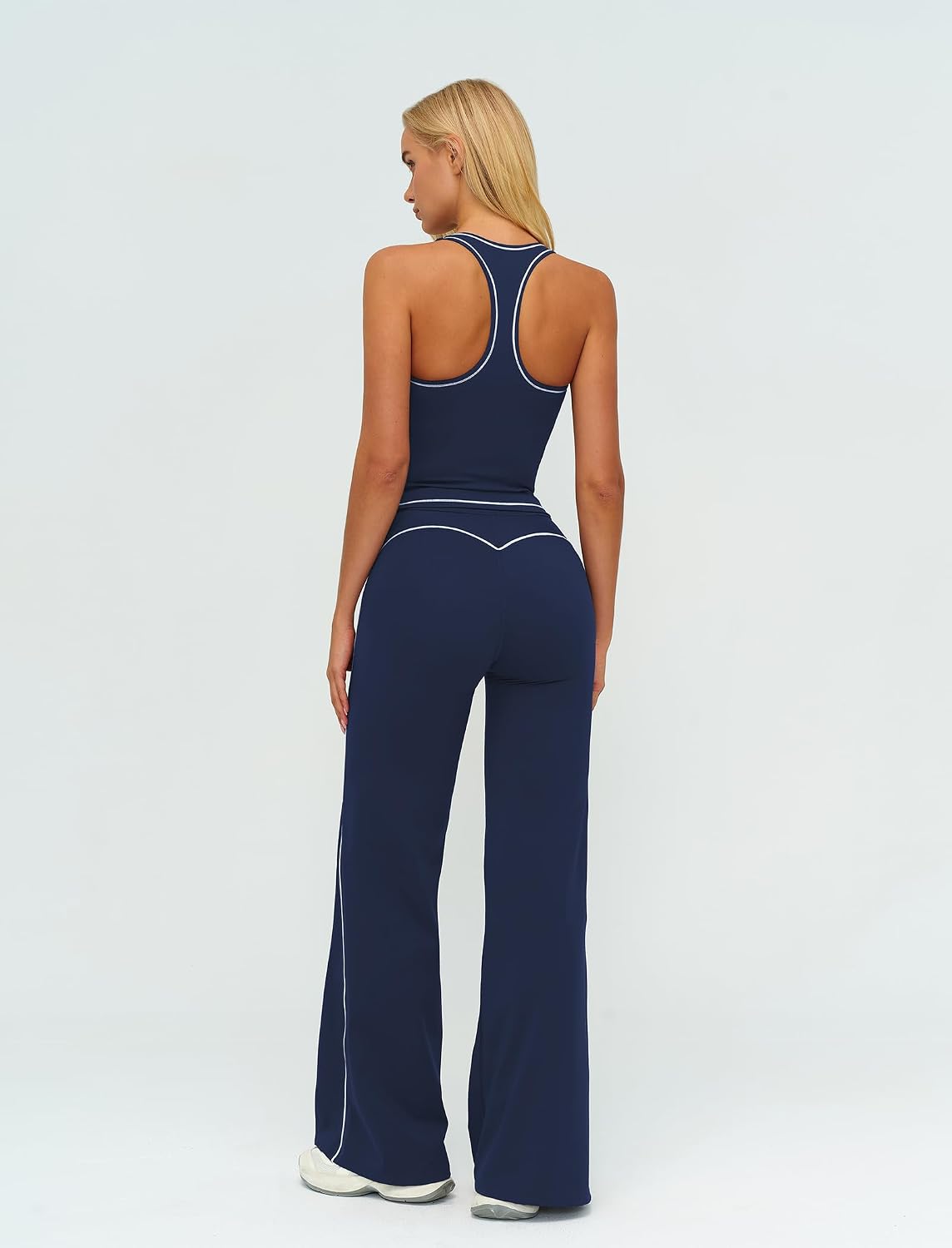 Women's Racerback Tank and Flare Leggings Yoga Set Navy