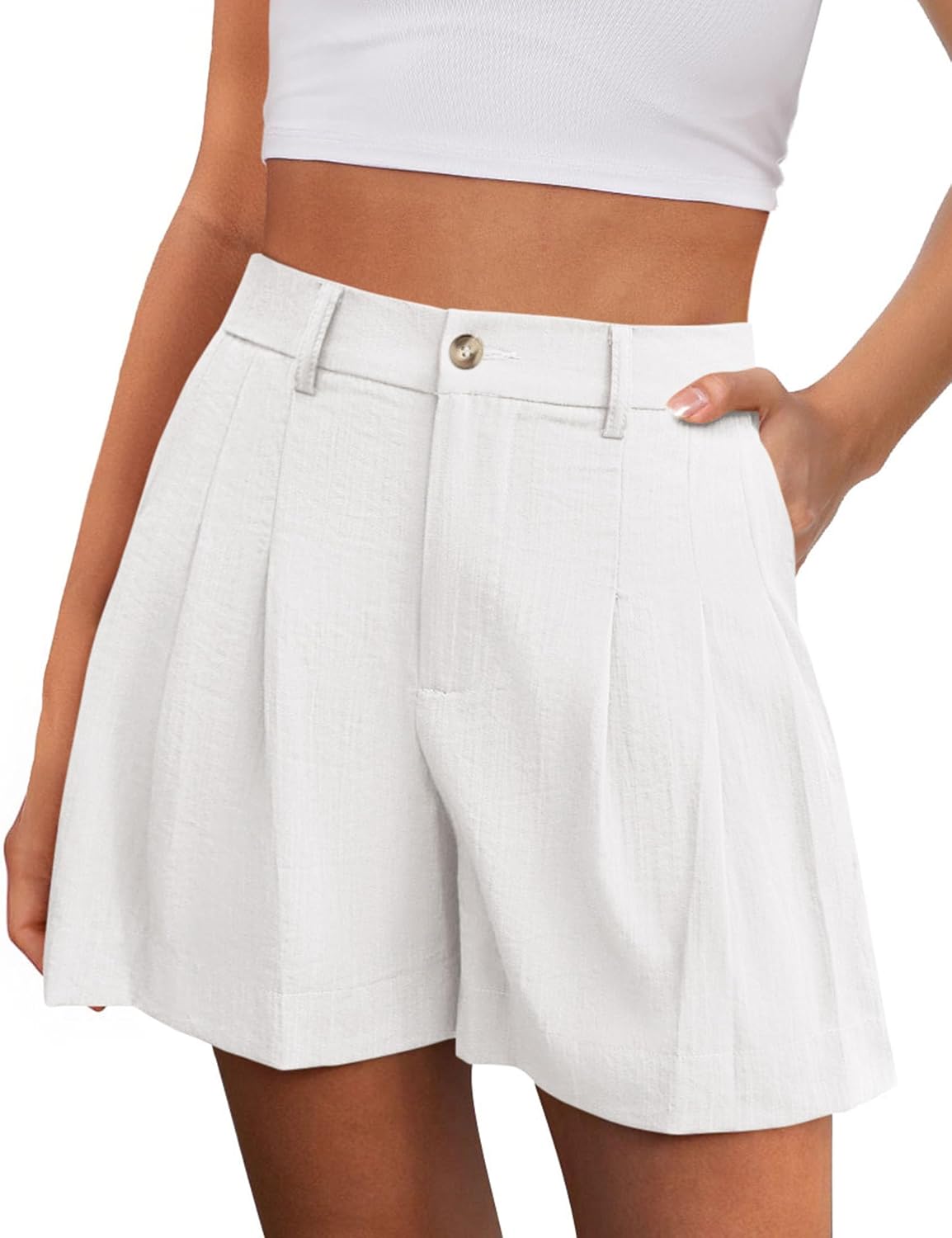 Womens Shorts Dressy High Waisted Wide Leg Trousers Soft Elastic Waist Zip Button Pleated Tailored Pockets Going out Workwear Summer Beach Vacation Clothes