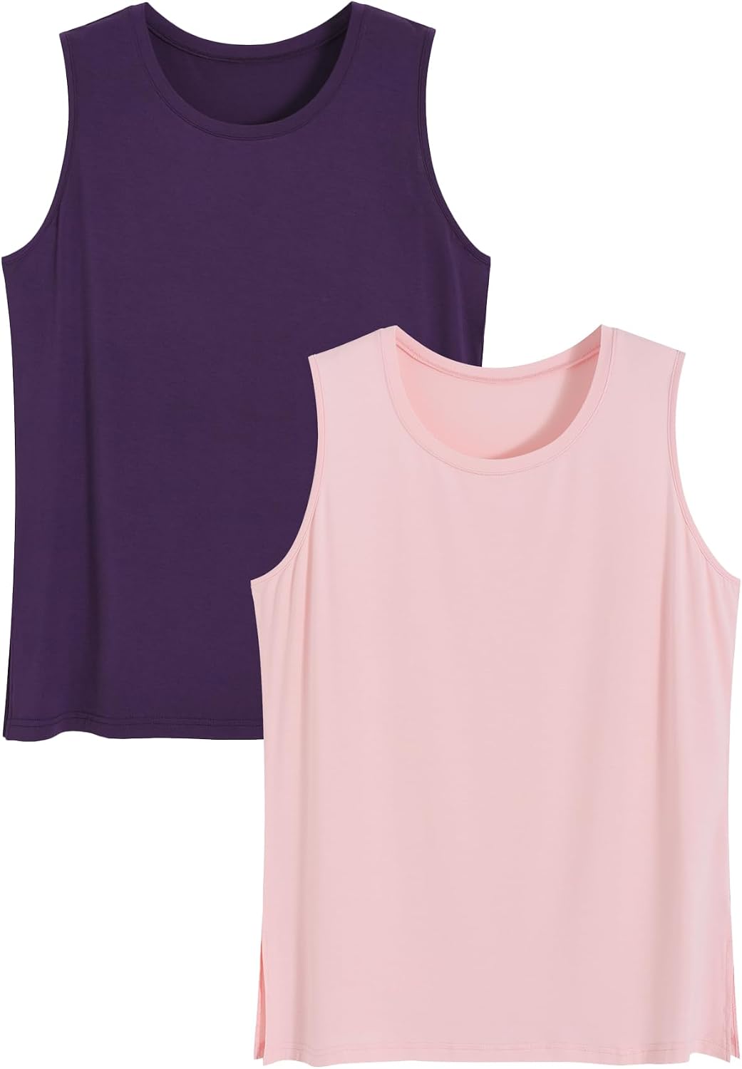 Women's 2 Pack Sleep Tank Tops Crew Neck Sleeveless