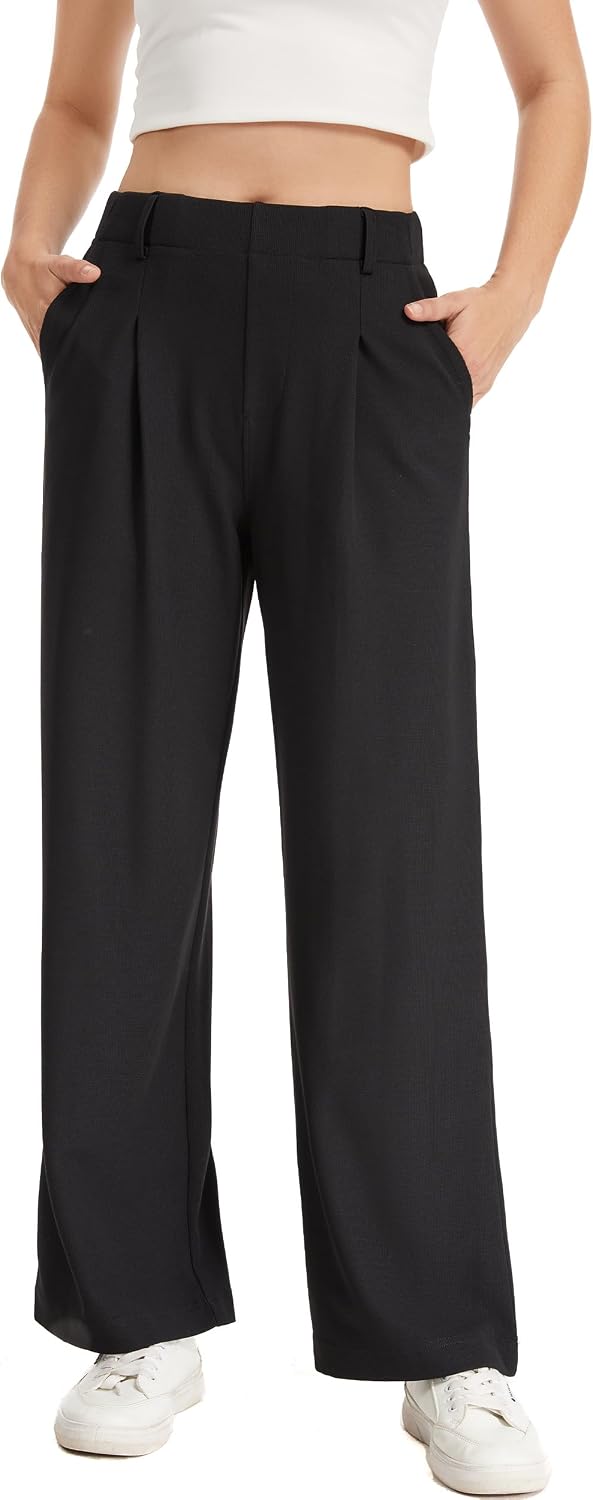 Wide Leg Pants Woman Stretchy Work Dress Women Pull on Business Slacks Trousers 28