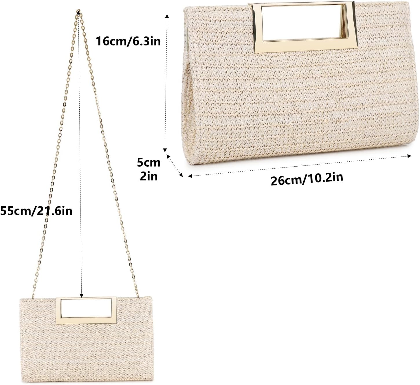 Women's Straw Clutch Woven Evening Purse with Gold Frame Women's Straw Clutch Woven Evening Purse with Gold Frame