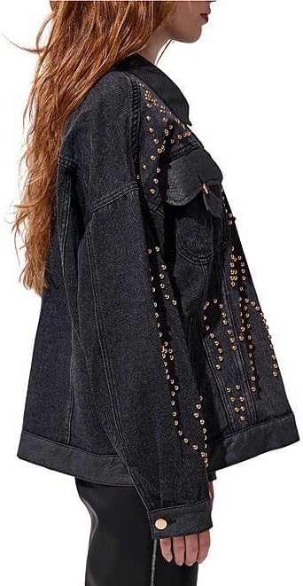 Women's Gold Studded Black Denim Jacket Oversized