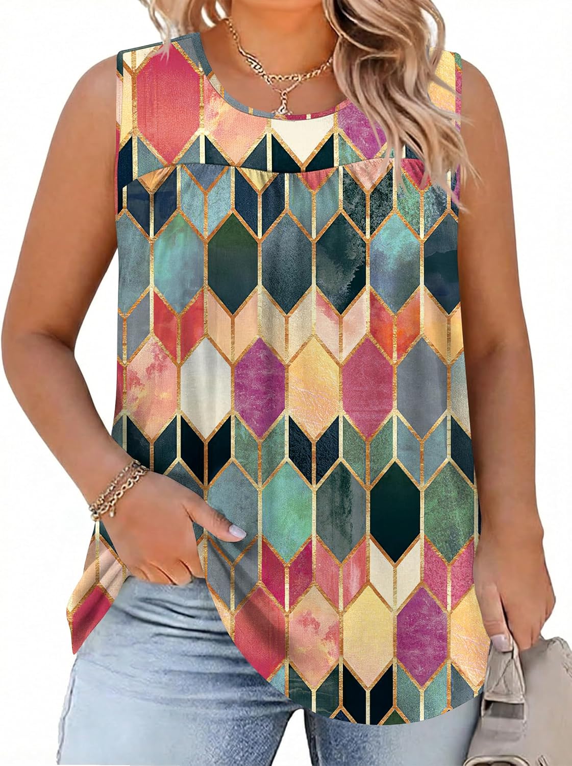 Womens Plus Size Tank Top Summer Tops Sleeveless Fit Blouses Basic T Shirts Crewneck Tunic Tees