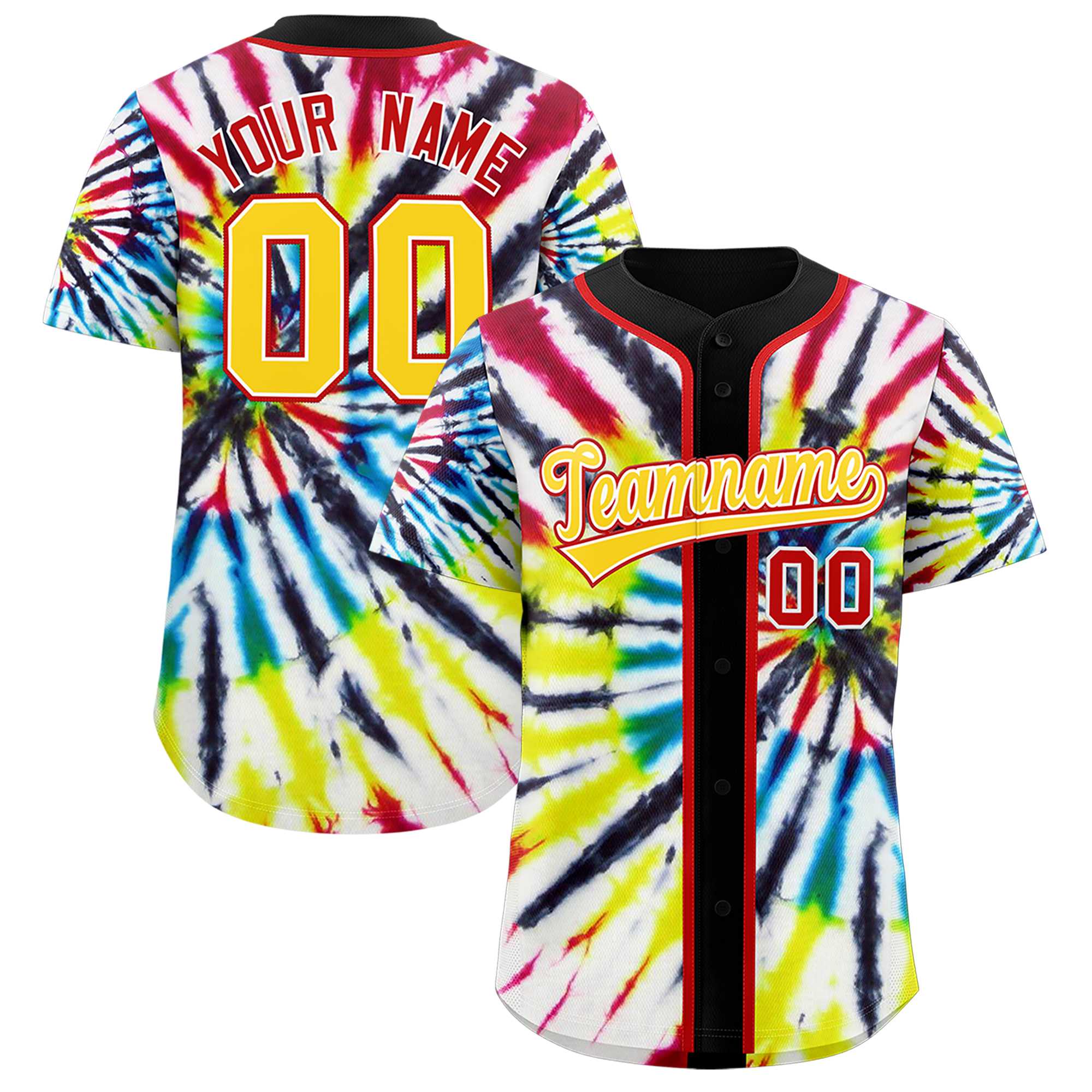 Authentisches Baseball-Trikot mit individuellem Tie-Dye-Graffiti-Muster Authentisches Baseball-Trikot mit individuellem Tie-Dye-Graffiti-Muster