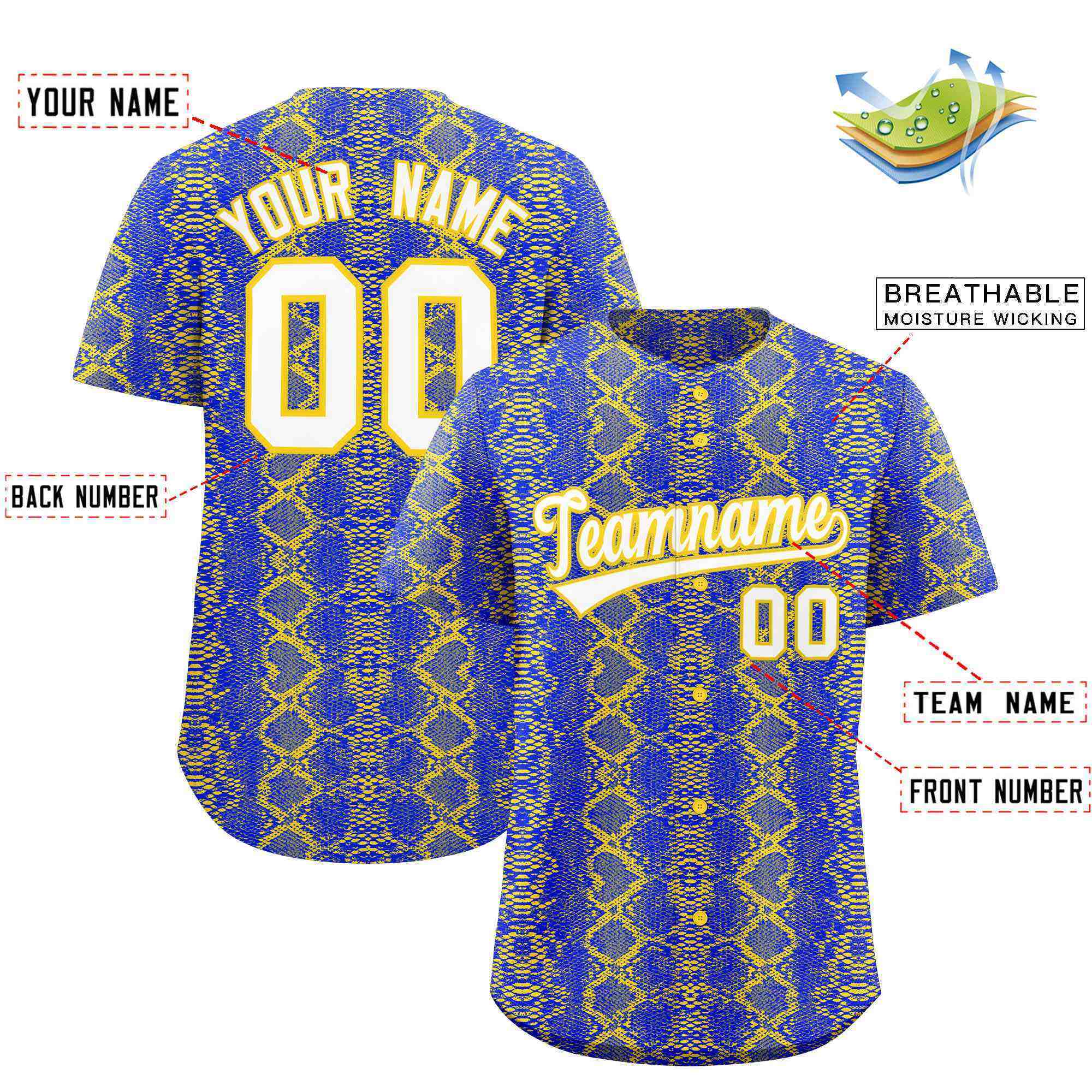 Benutzerdefiniertes authentisches Baseball-Trikot mit mehrfarbigem Schlangenledermuster