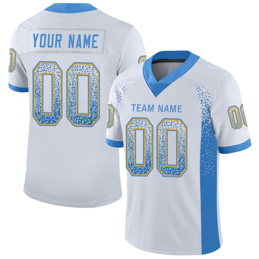 Benutzerdefiniertes authentisches Drift Fashion Mesh-Fußballtrikot in Pulverblau und Gold