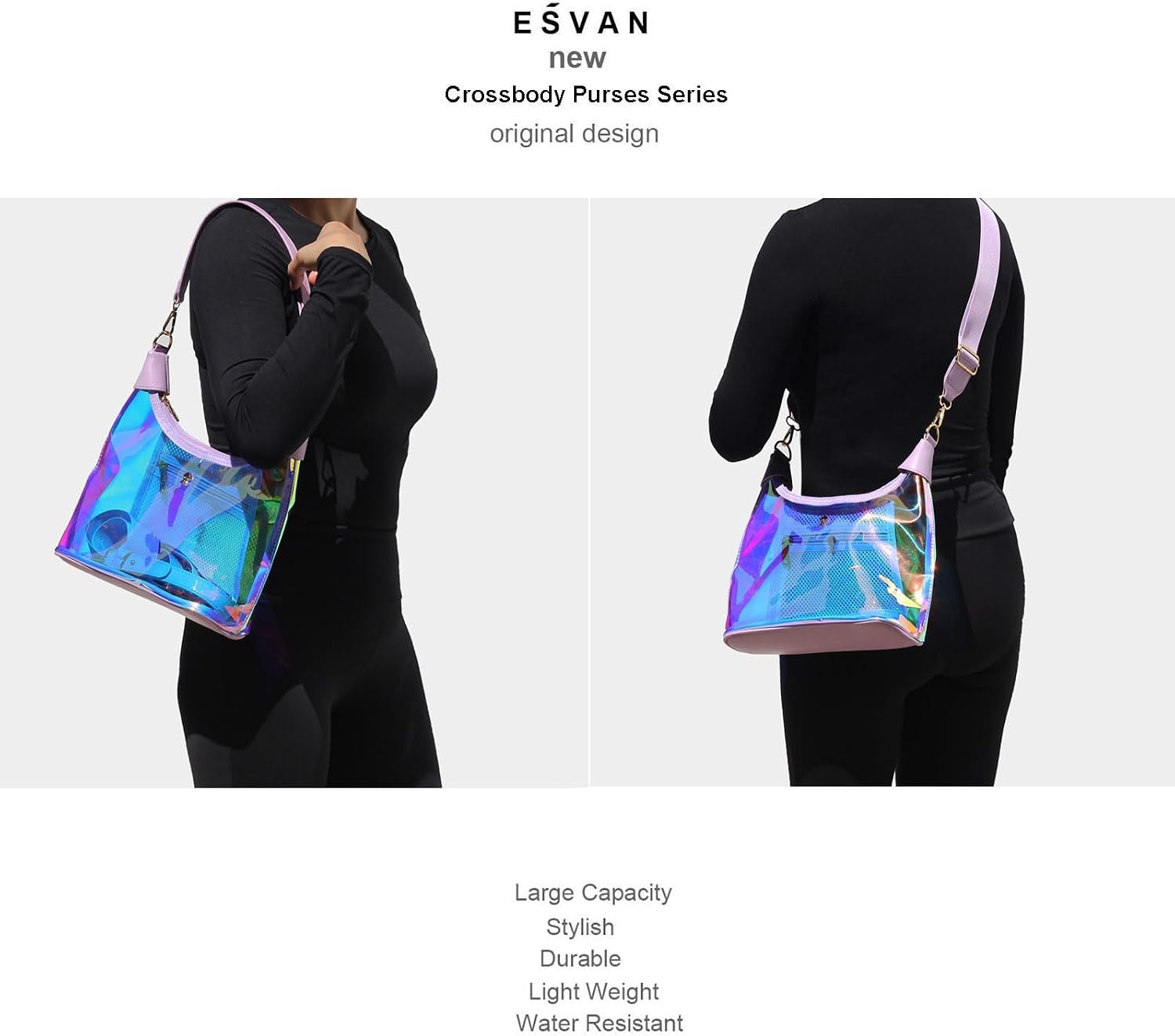 Women's Clear Iridescent Hobo Bag Stadium Approved