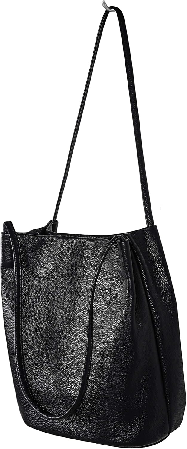 Women's Soft Pebbled Leather Hobo Tote Bag Large Black