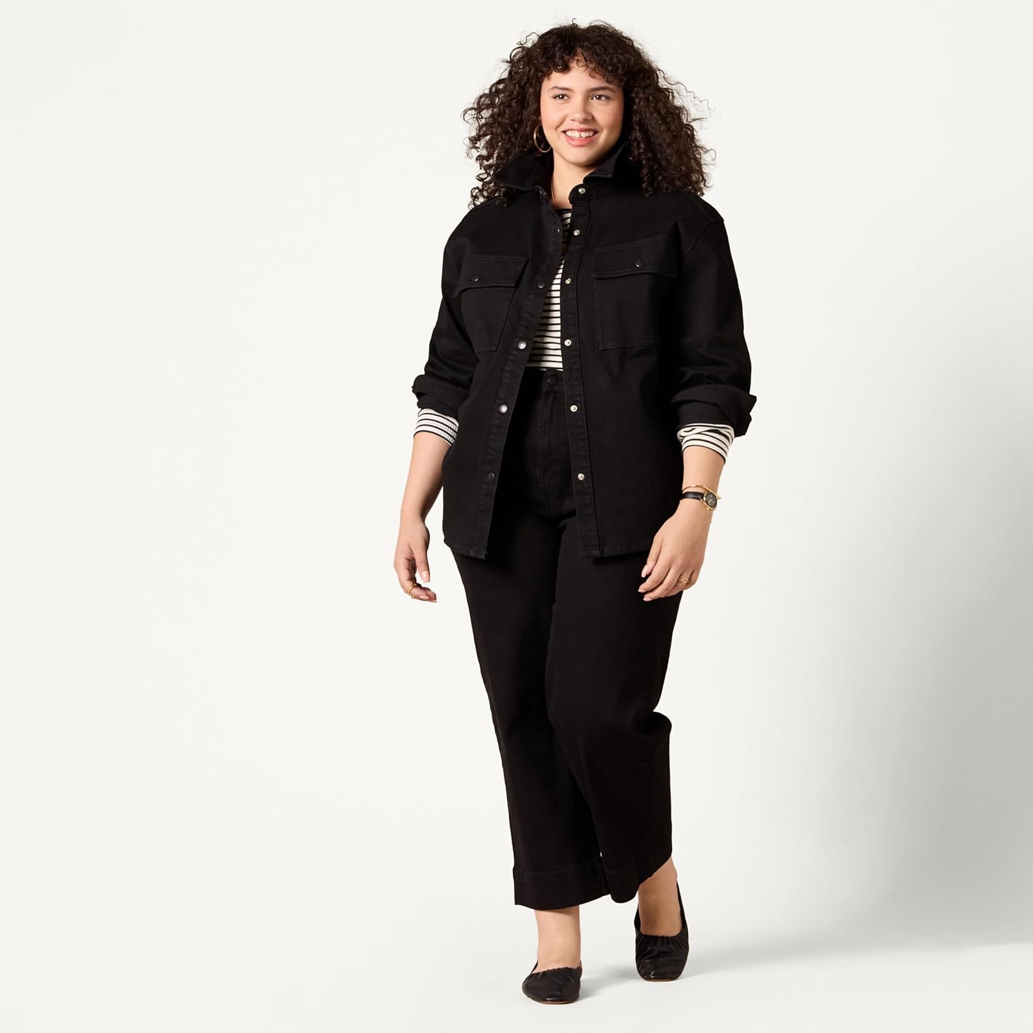Women's Oversized Denim Shirt Jacket Black with Pockets