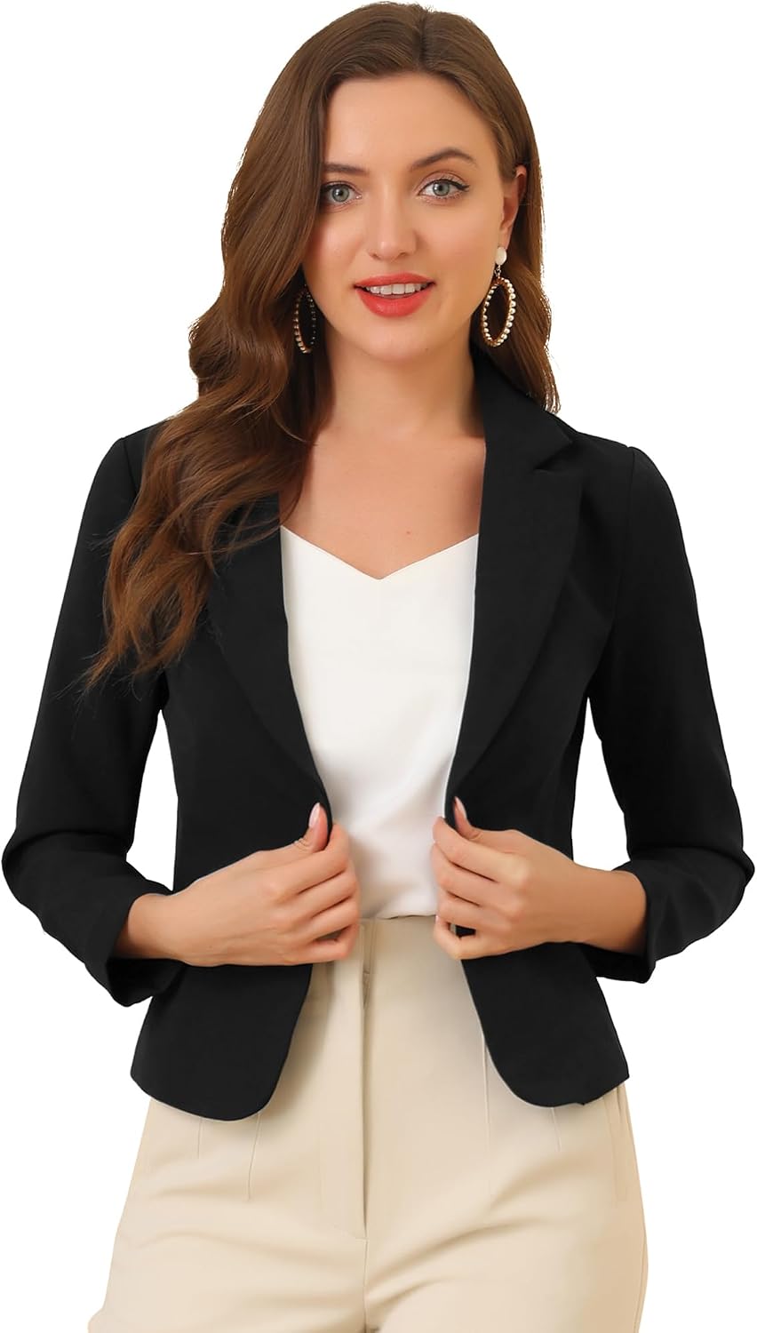 Women's Dressy Blazer Open Front Office Work Business Crop Suit Blazers