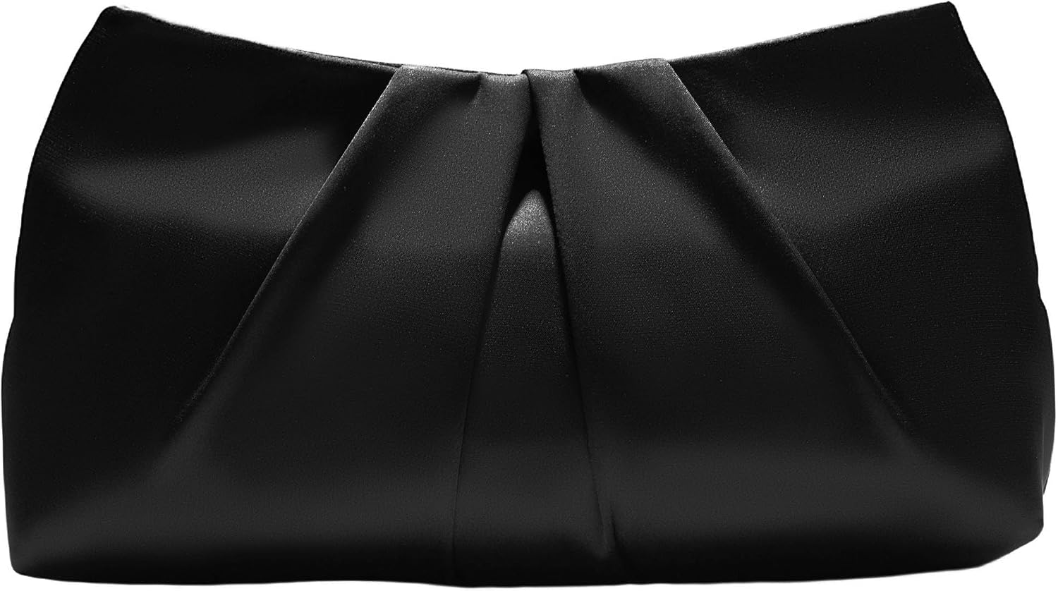 Women's Black Satin Pleated Clutch with Pearl Chain Handle