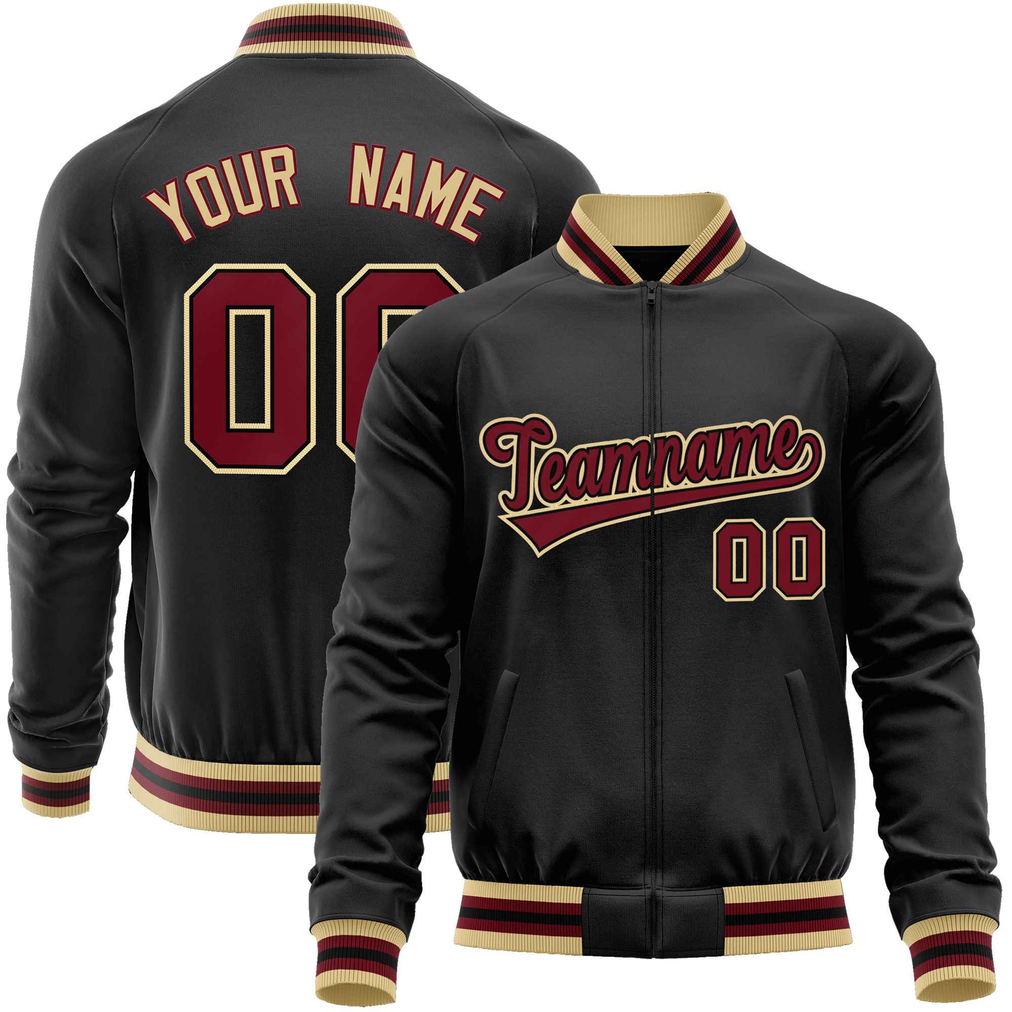 Maßgeschneiderte Varsity-Letterman-Baseballjacke mit durchgehendem Reißverschluss im klassischen Stil