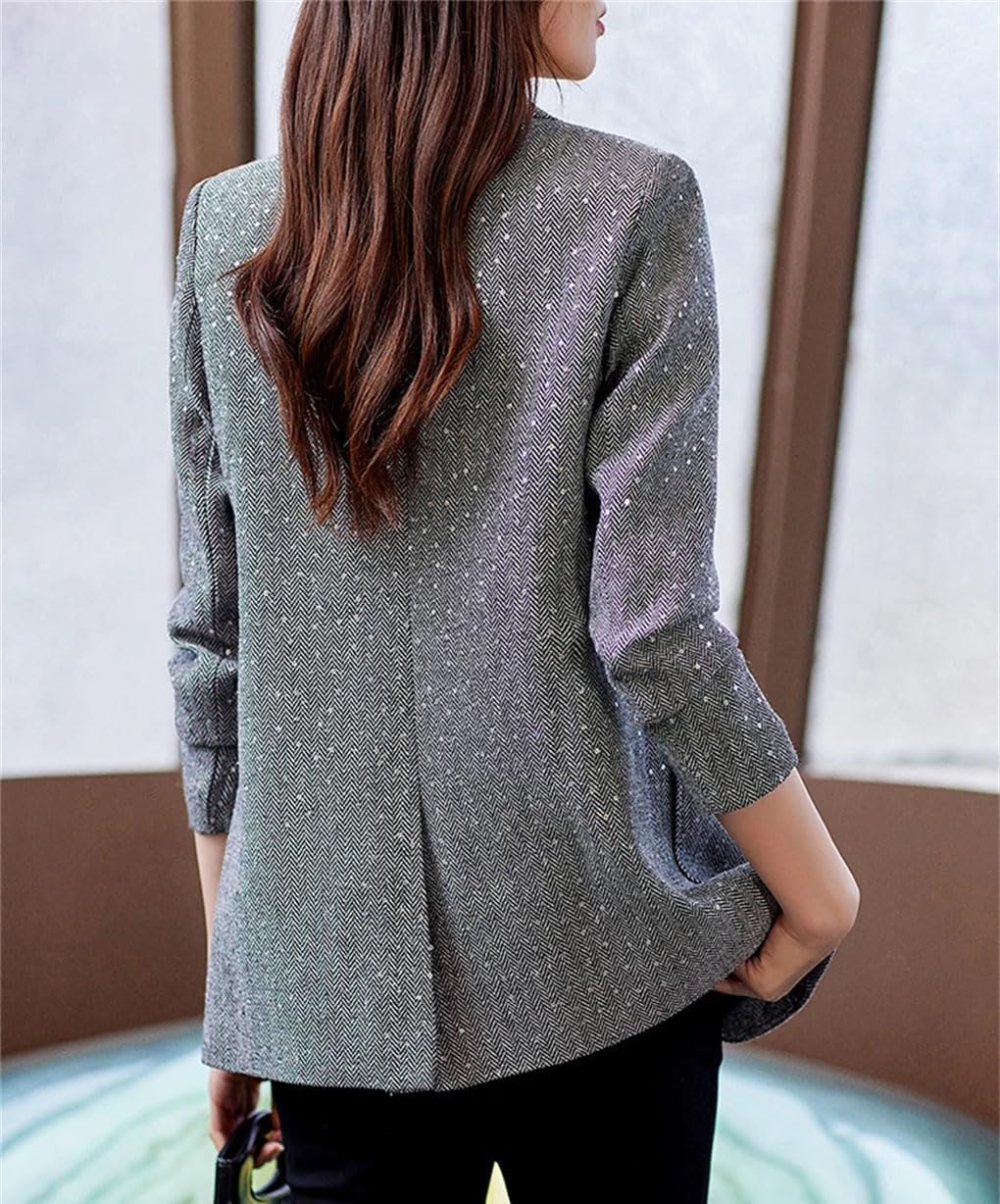 Solid Color Casual Lapel Rhinestone Pocket Stitching Women's Fit Blazer