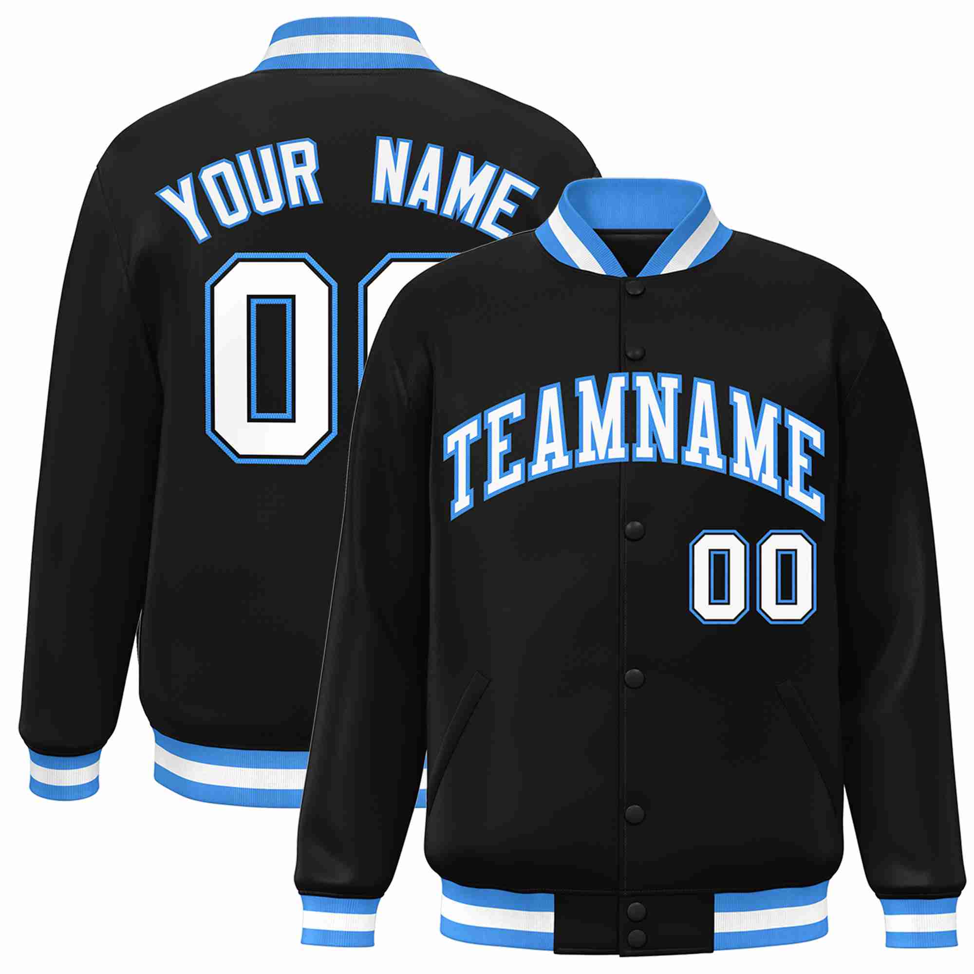 Custom White-Powder Blue Classic Style Varsity Full-Snap Letterman Jacket