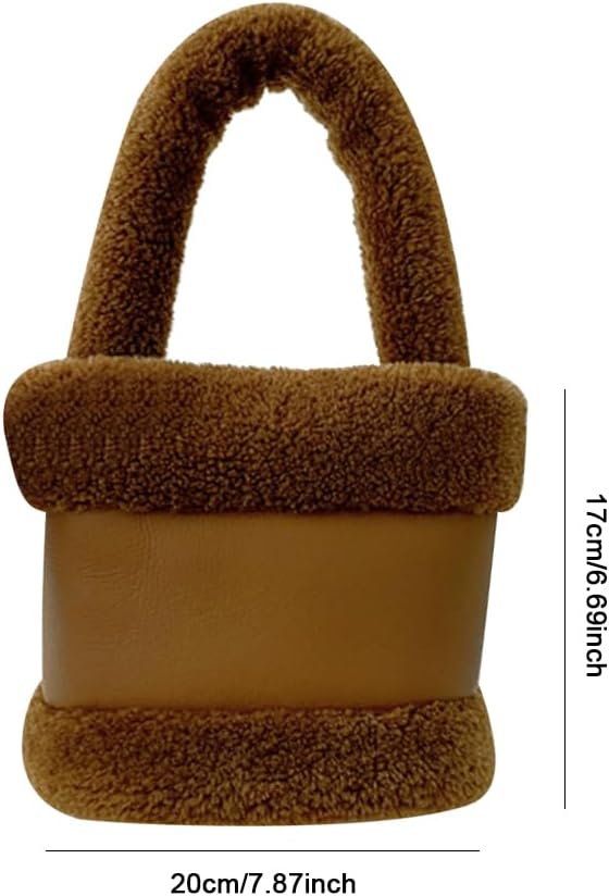 Women's Plush Teddy Top-Handle Bucket Bag, Brown
