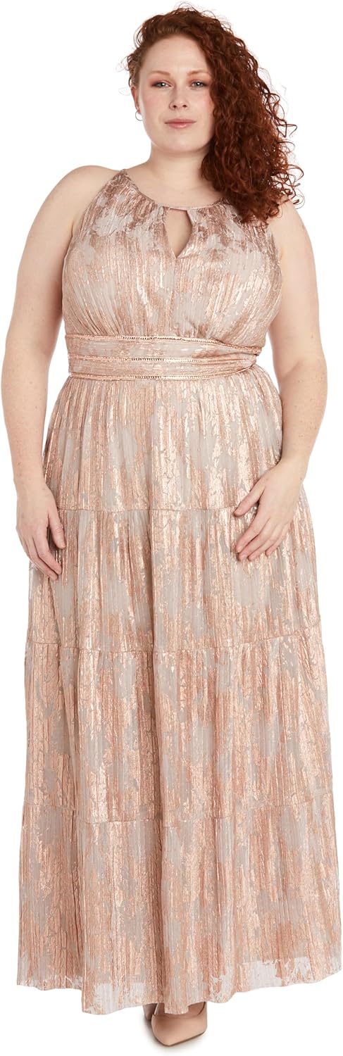 Women's Metallic Bloom Pleated Maxi Dress