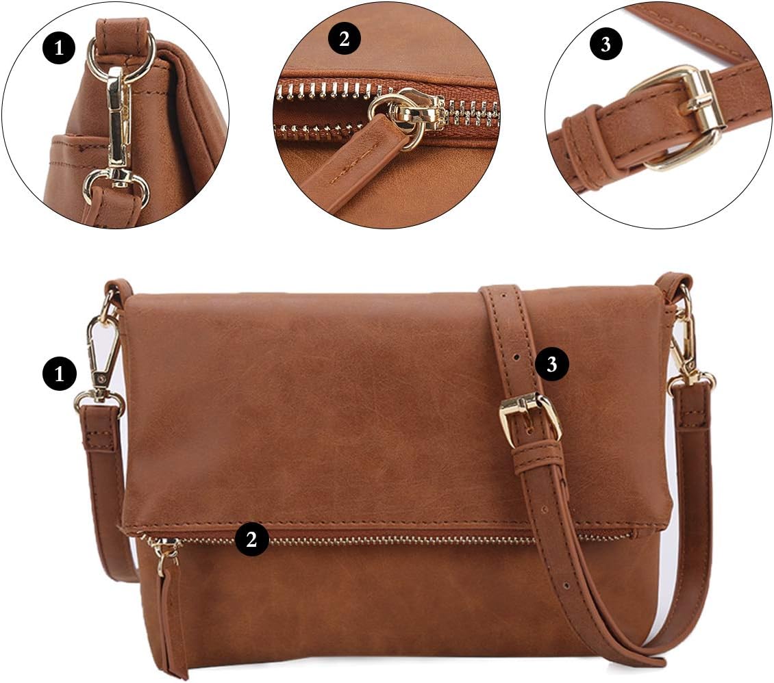 Women's Flap Crossbody Purse Vegan Suede with Adjustable Strap