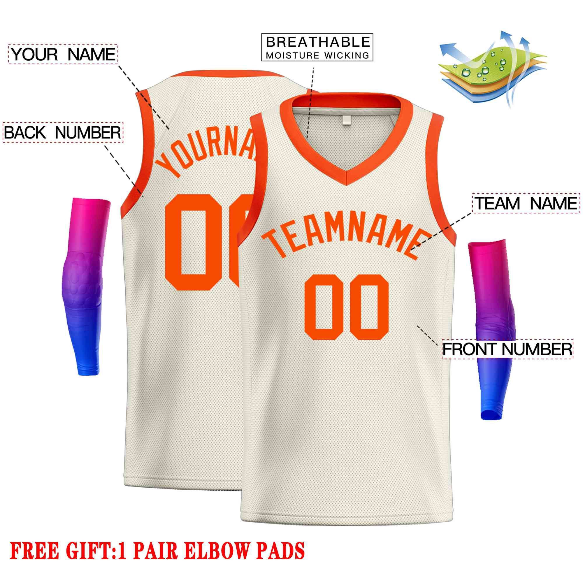 Benutzerdefiniertes Orange-Classic Tops Herren-Freizeit-Basketballtrikot