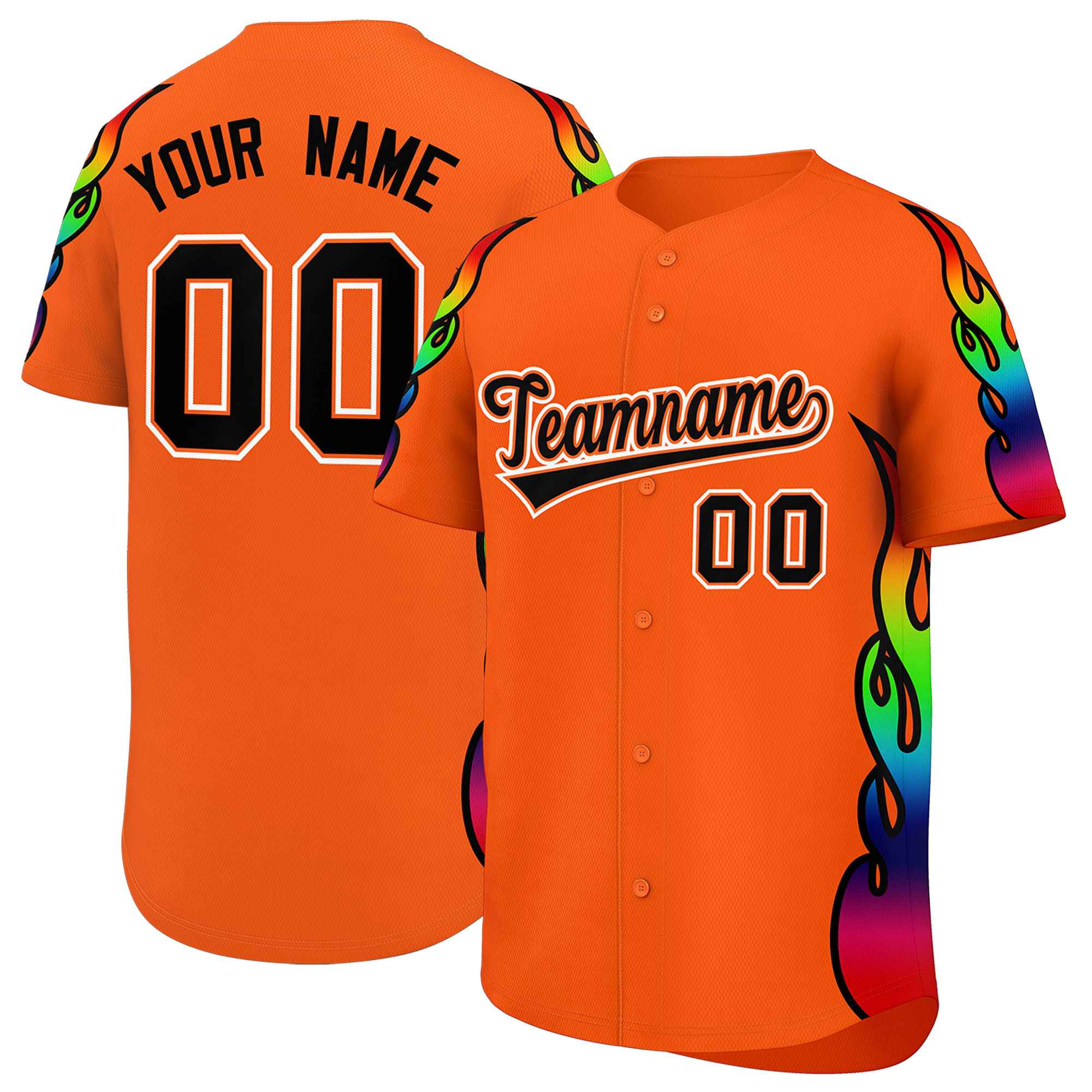 Benutzerdefiniertes Graffiti-Muster, personalisierter mehrfarbiger Flammendruck, authentisches Baseball-Trikot
