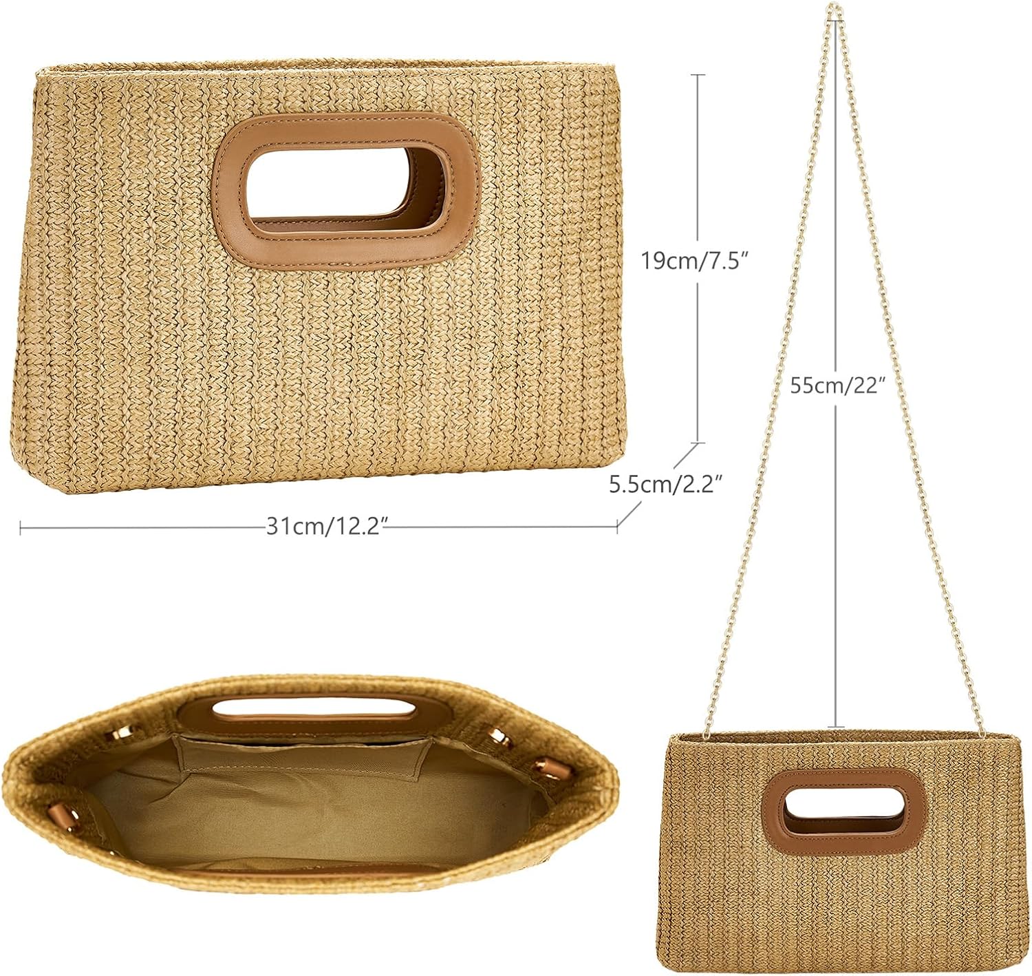Women's Straw Clutch Woven Beach Purse with Detachable Chain Women's Straw Clutch Woven Beach Purse with Detachable Chain