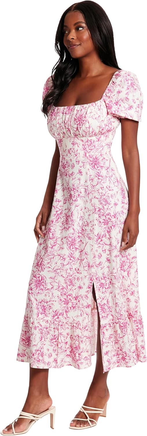 Womens Square Neck Smocked Back Linen Blend Flattering Versatile Spring Summer Garden Party