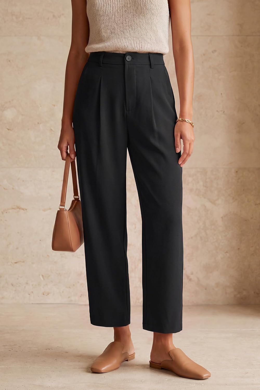 Women's Linen Blend Straight Ankle Pants Business Casual Outfits Dressy Trousers Summer