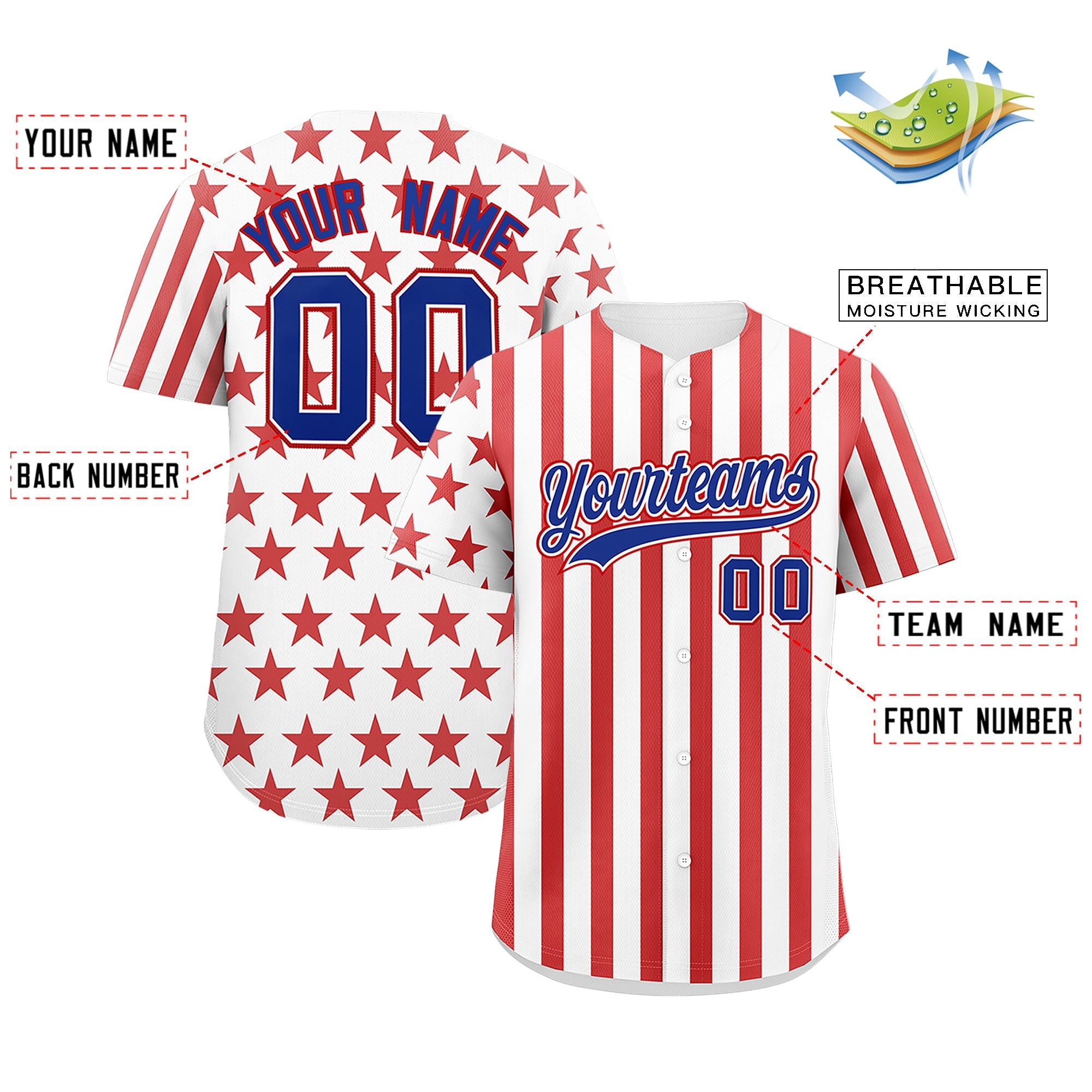 Benutzerdefiniertes Graffiti-Muster-Baseball-Trikot mit amerikanischer Flagge