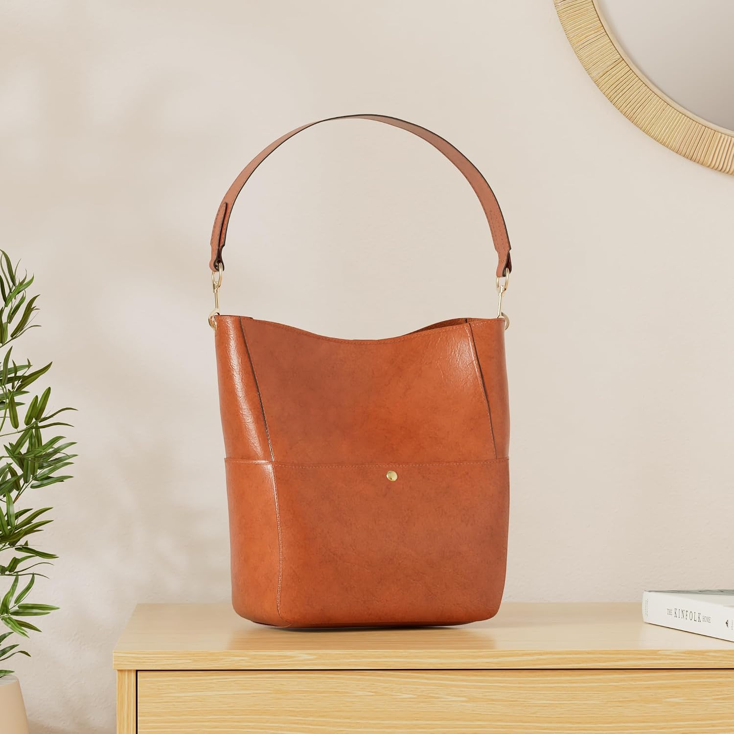 Women's PU Leather Hobo Tote Bag Brown