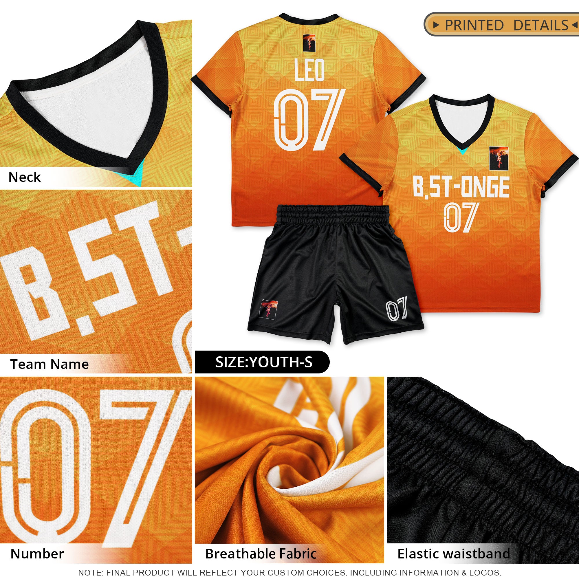 Benutzerdefiniertes orange-gelbes, weiches Fußball-Set-Trikot