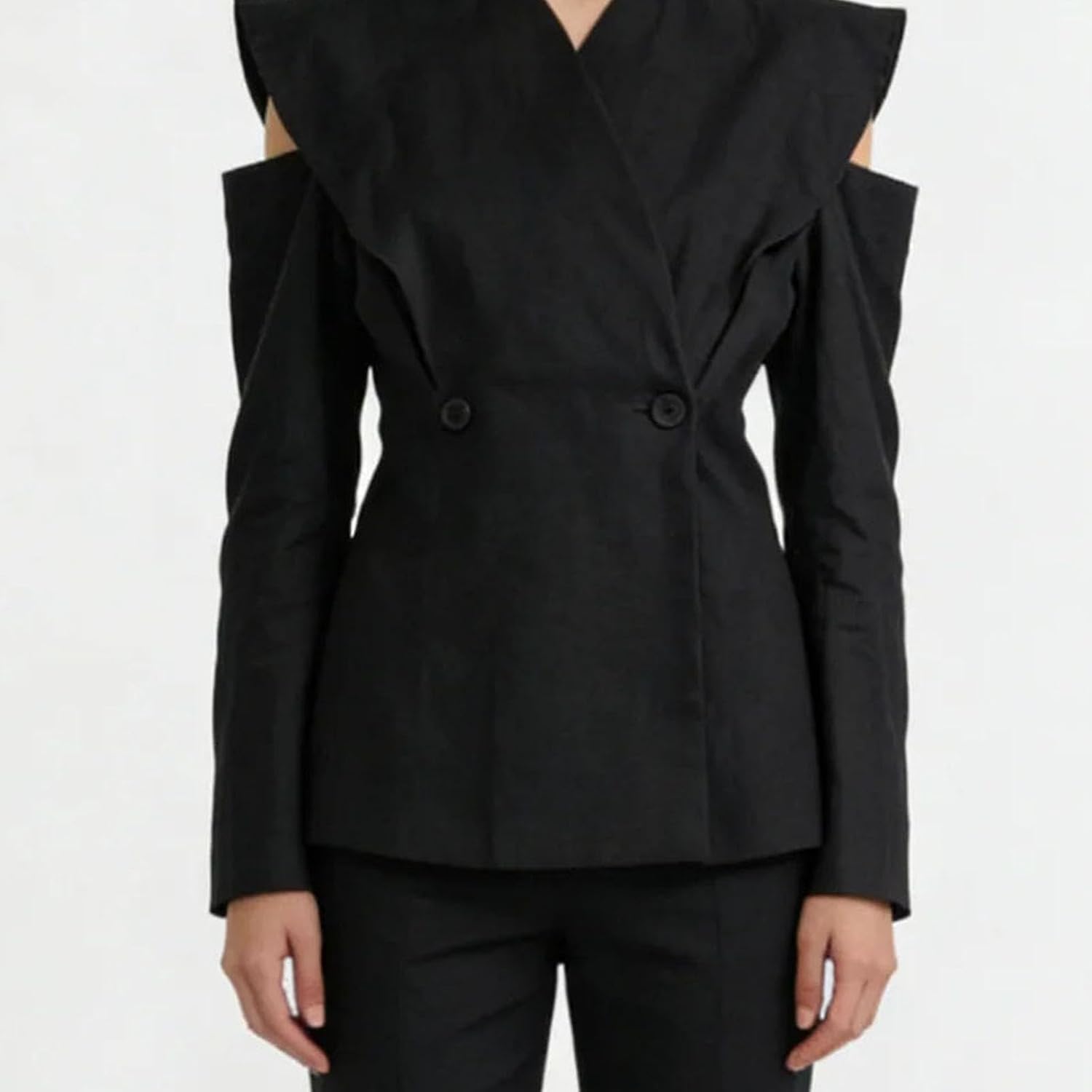 Women's Cold Shoulder Ruffle Collar Blazer Light Blue