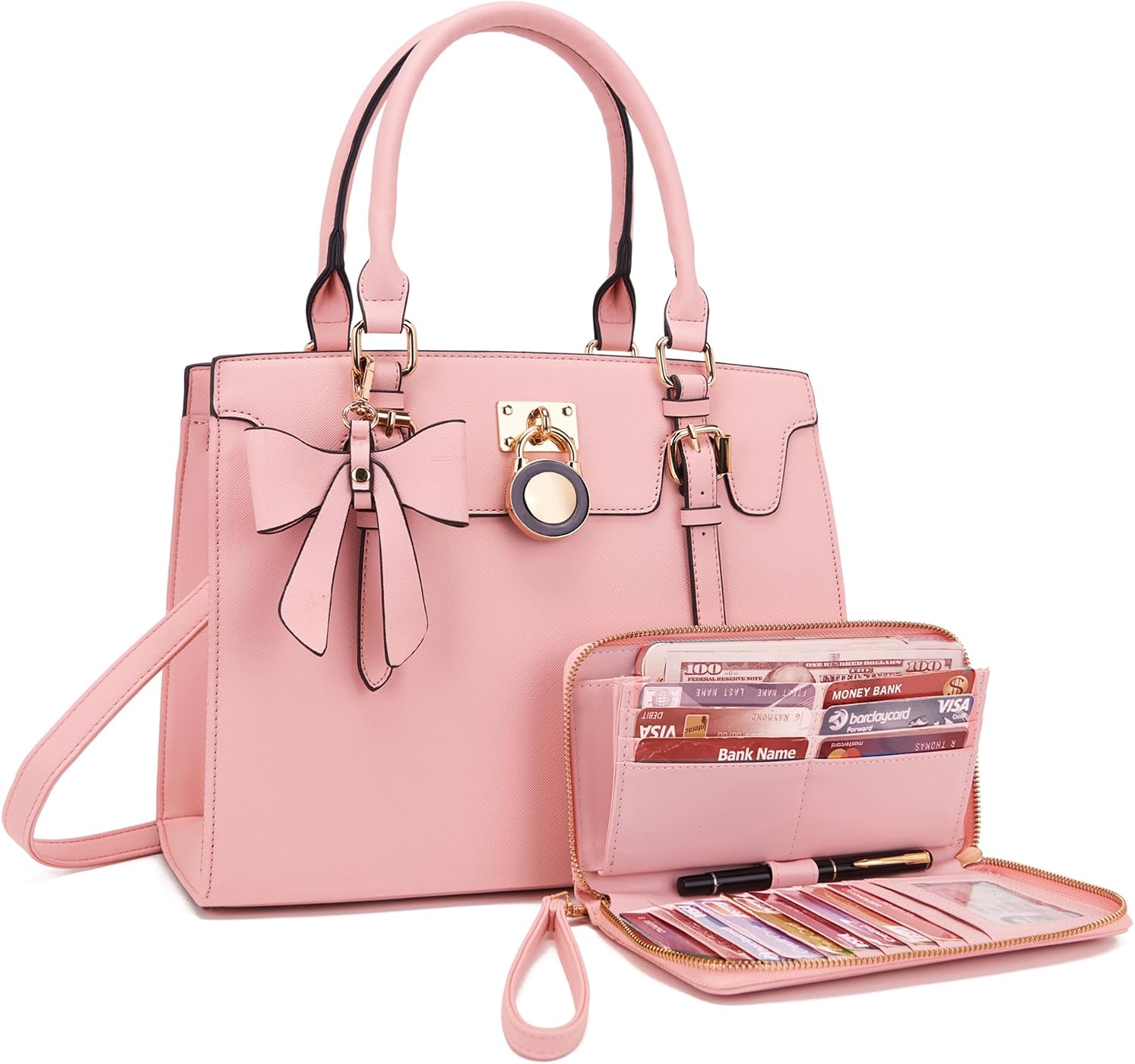 Women's Top-Handle Satchel Handbag with Wallet, Pink
