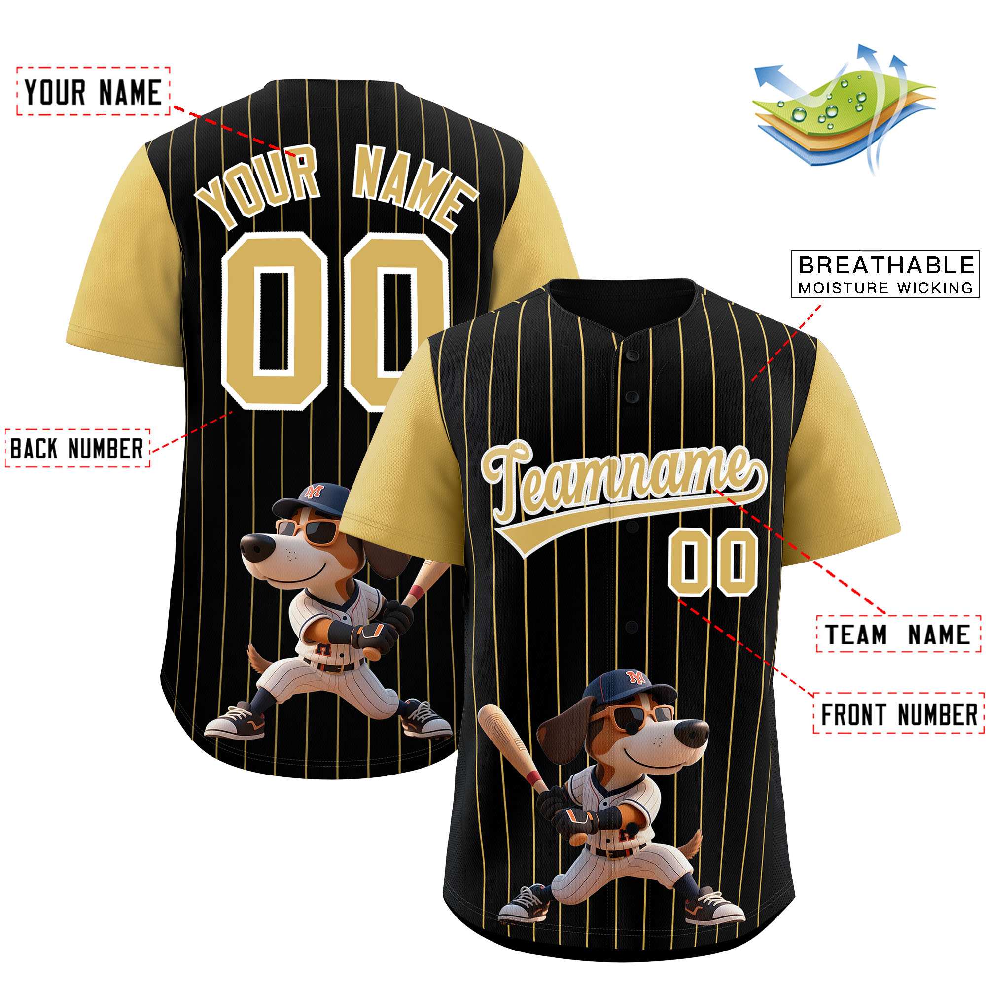 Authentisches Baseball-Trikot mit individuellem Streifen-Tiere-Graffiti-Muster, Raglanärmeln Authentisches Baseball-Trikot mit individuellem Streifen-Tiere-Graffiti-Muster, Raglanärmeln