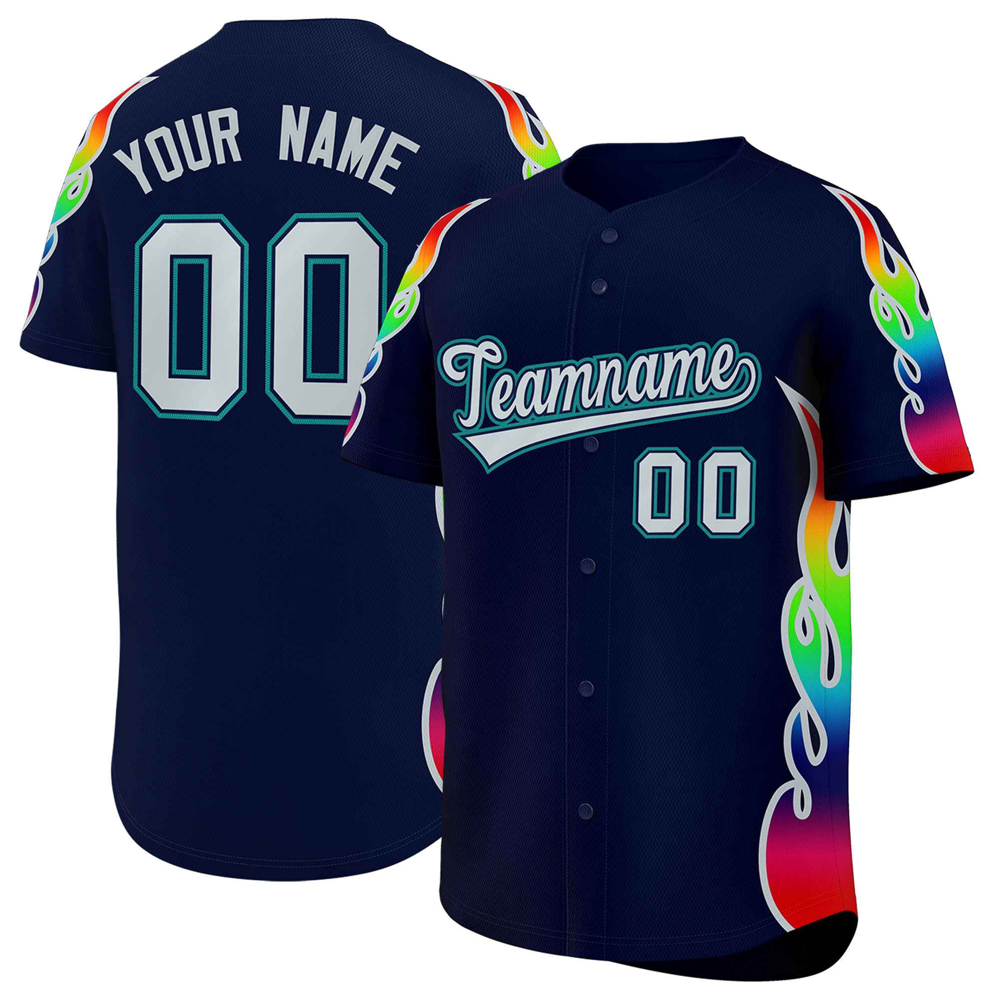Benutzerdefiniertes Graffiti-Muster, personalisierter mehrfarbiger Flammendruck, authentisches Baseball-Trikot