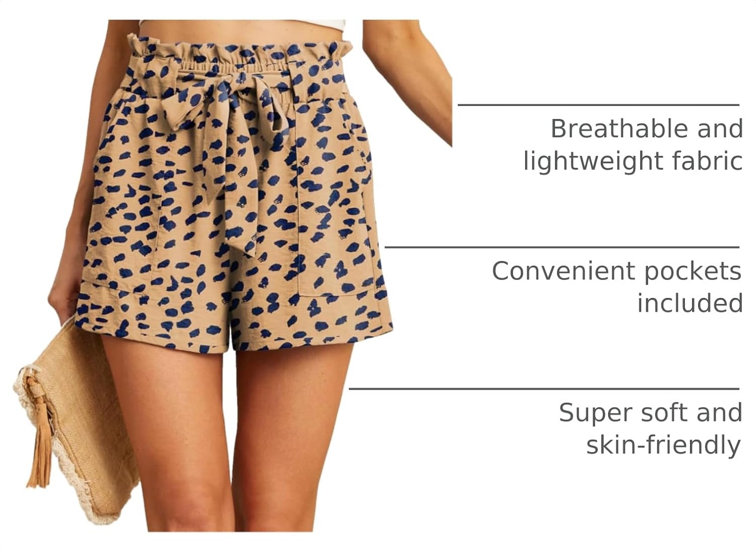 Womens Shorts with Pockets Summer Casual for Women Waist Adjustable Tie Knot