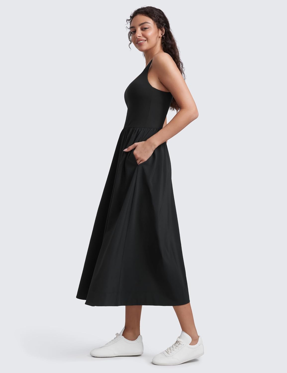 Women's Scoop Neck Maxi Dress Flowy Black with Pockets Women's Scoop Neck Maxi Dress Flowy Black with Pockets