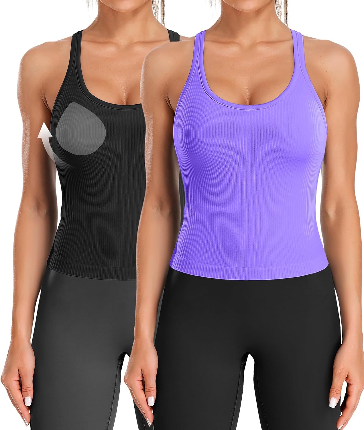 Women's Built in Bra Racerback Crop Tank 2 Pack