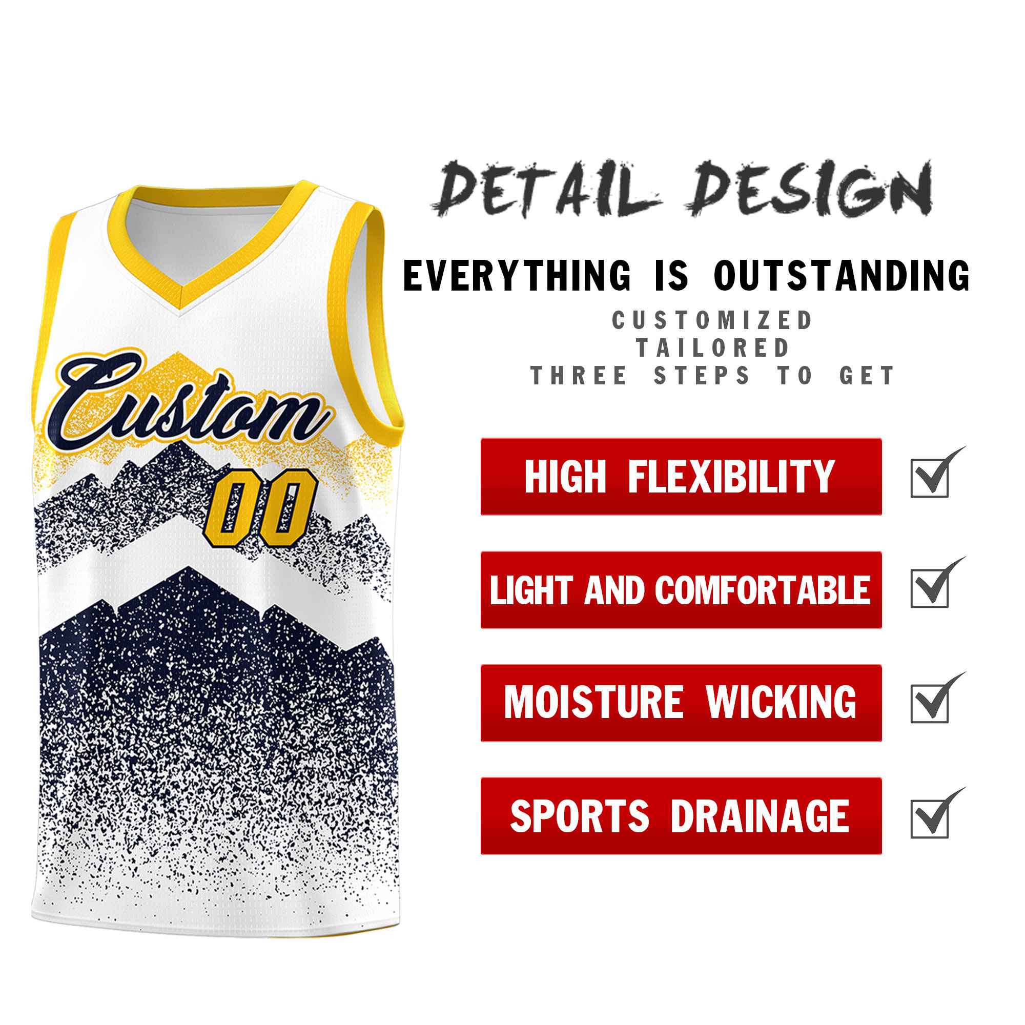 Benutzerdefiniertes Mountain Fade Drapable Gradient Fashion Uniform-Basketballtrikot