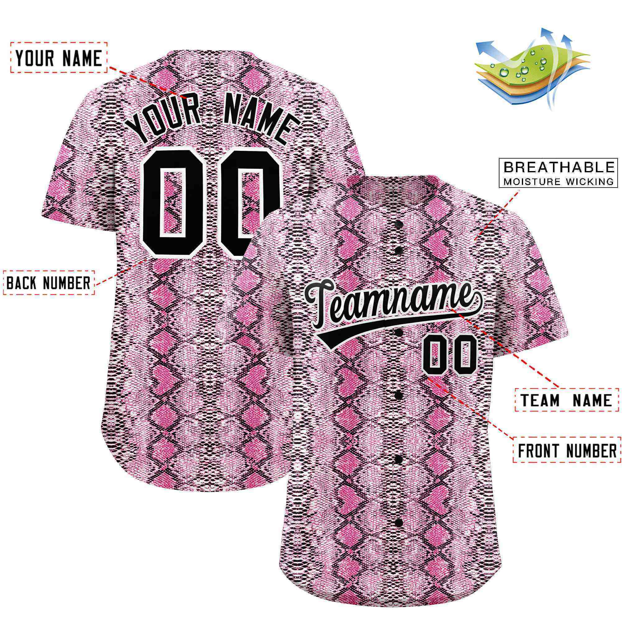 Benutzerdefiniertes authentisches Baseball-Trikot mit mehrfarbigem Schlangenledermuster
