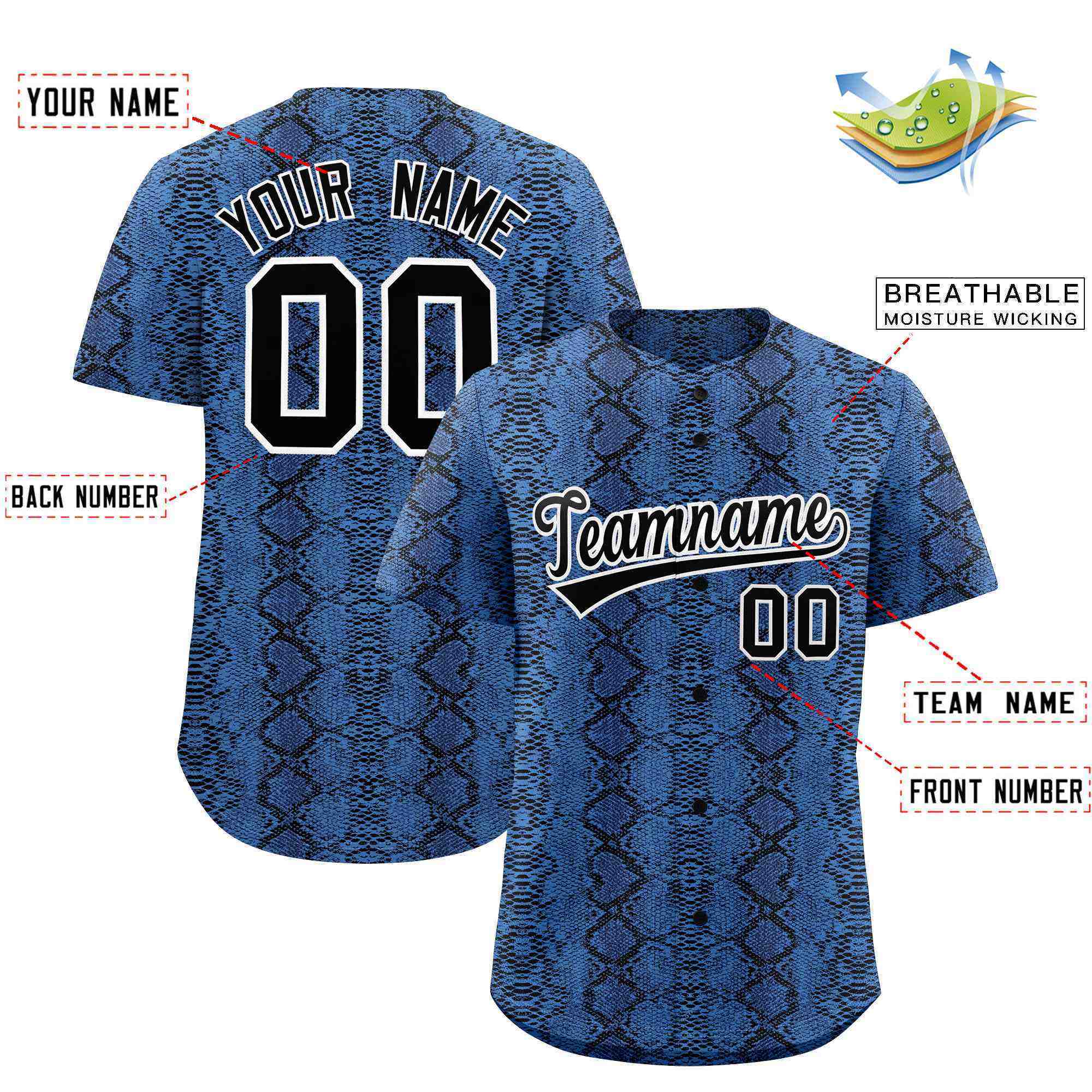 Benutzerdefiniertes authentisches Baseball-Trikot mit mehrfarbigem Schlangenledermuster