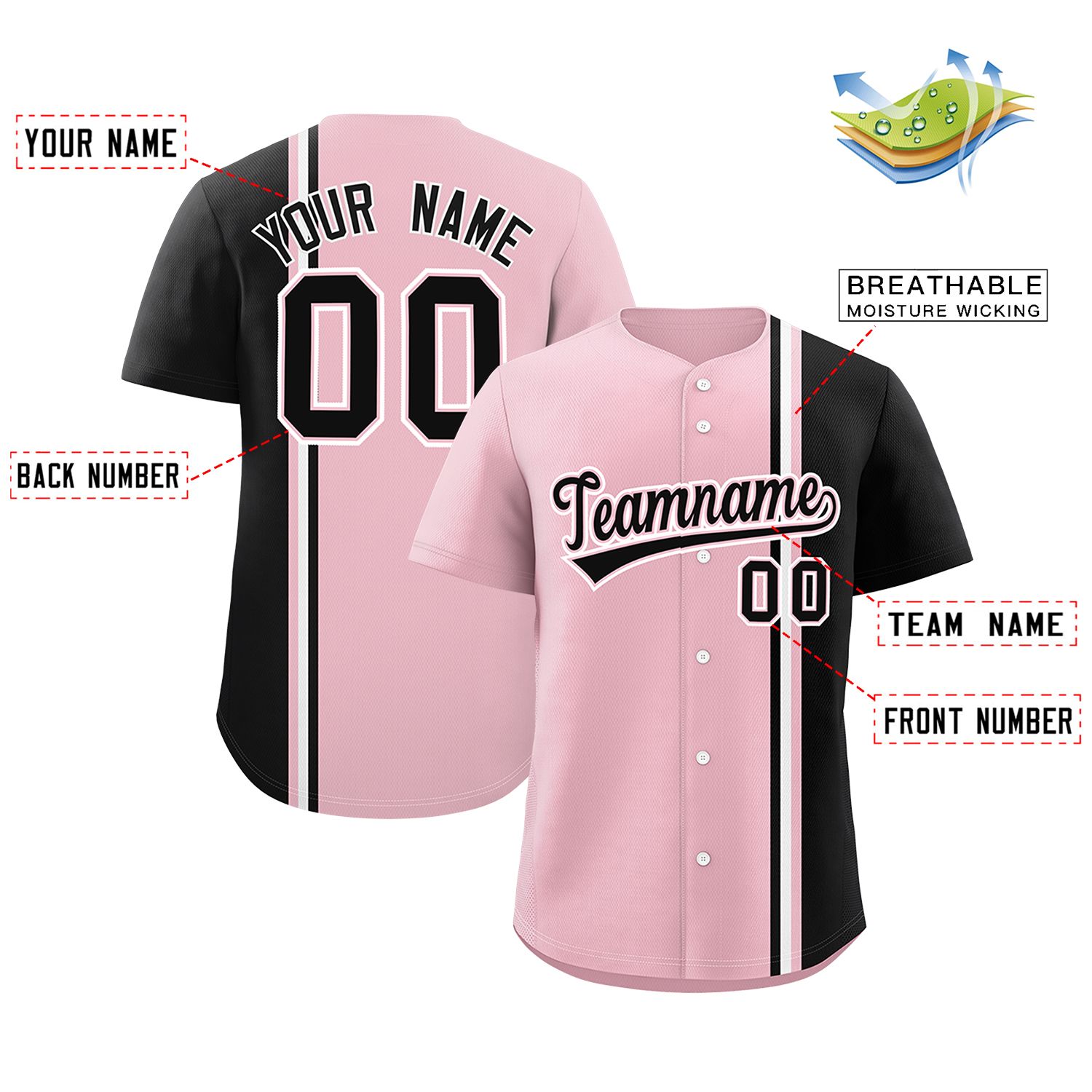 Benutzerdefiniertes authentisches Baseball-Trikot in Puderblau-Weiß mit personalisiertem Farbblock