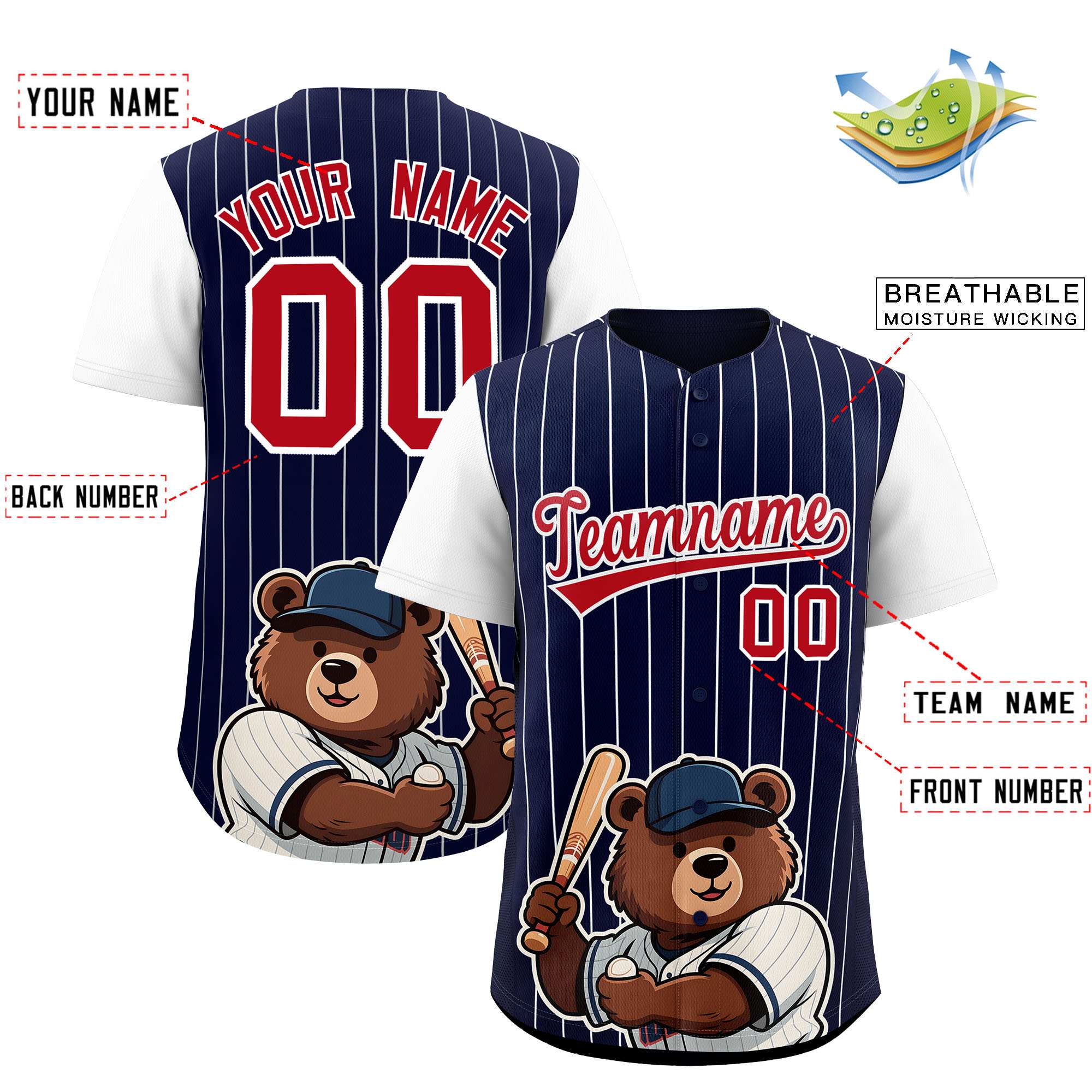 Authentisches Baseball-Trikot mit individuellem Streifen-Tiere-Graffiti-Muster, Raglanärmeln Authentisches Baseball-Trikot mit individuellem Streifen-Tiere-Graffiti-Muster, Raglanärmeln