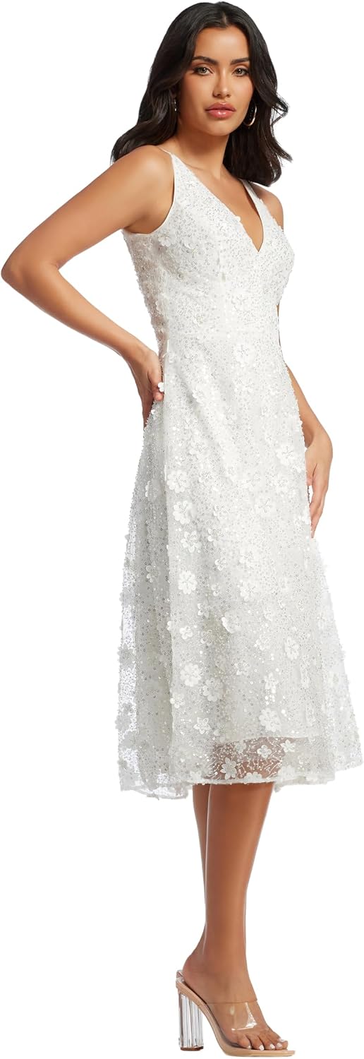 Women's Elisa Sleeveless Plunge Neckline Fit and Flare Midi Dress