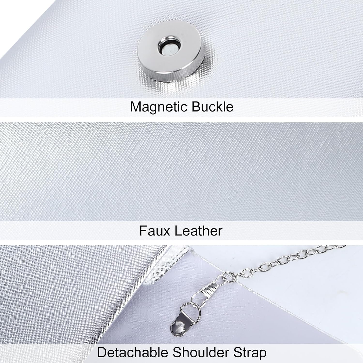 Women's Silver Envelope Clutch with Detachable Chain Strap