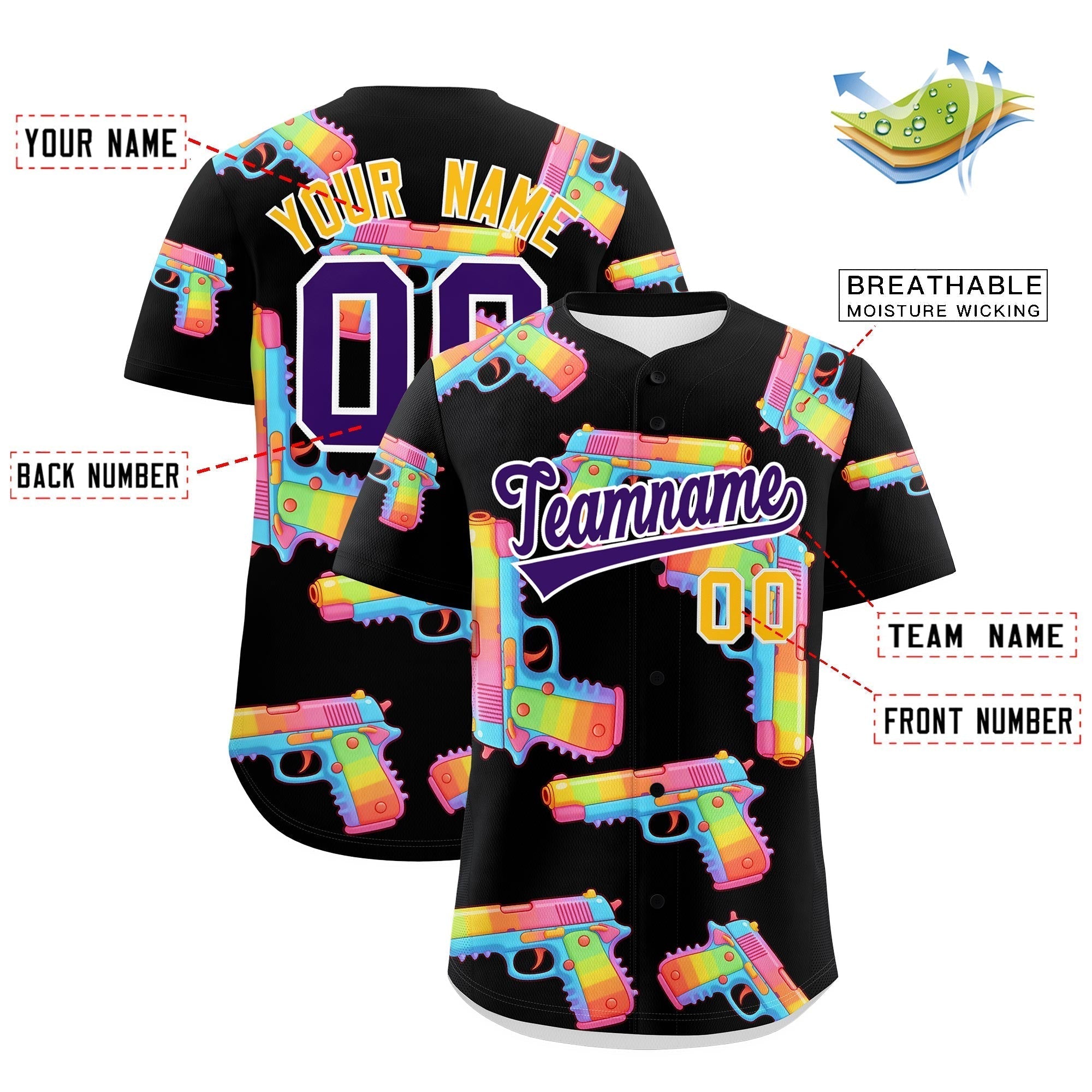 Individuelles, mit Zucker überzogenes, leichtes Baseball-Trikot mit Feuerkraft-Graffiti-Muster