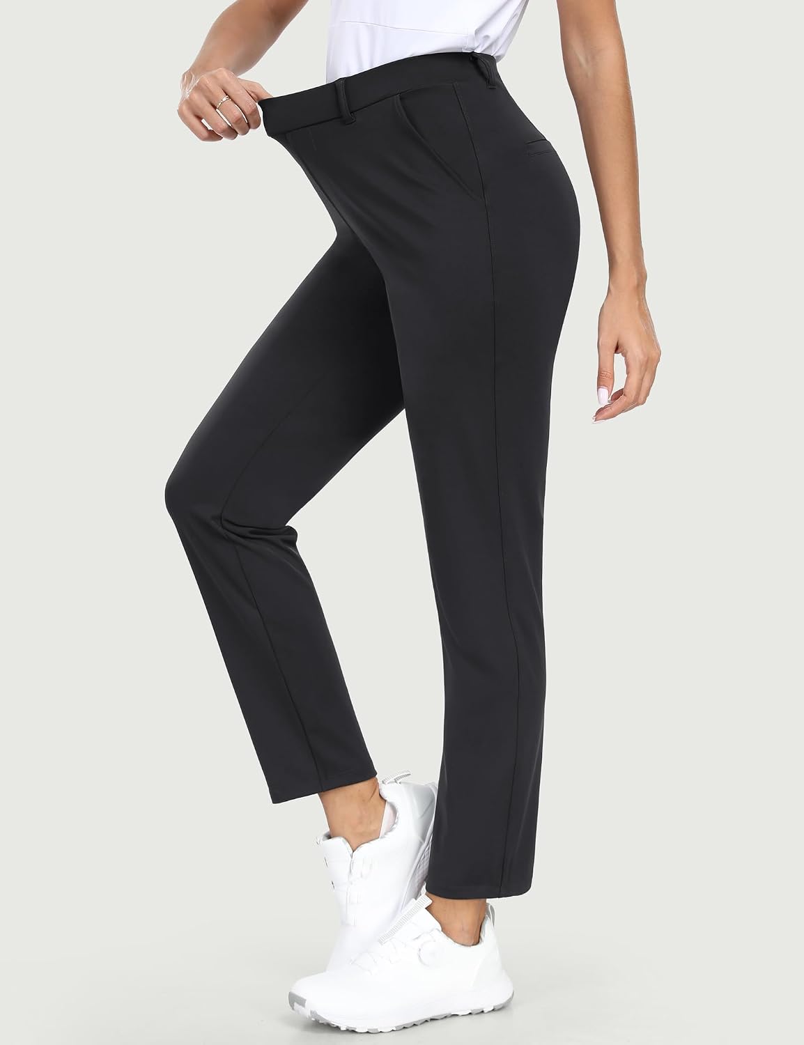 Women's Stretch Ankle Golf Pants High Waisted 7/8 Black