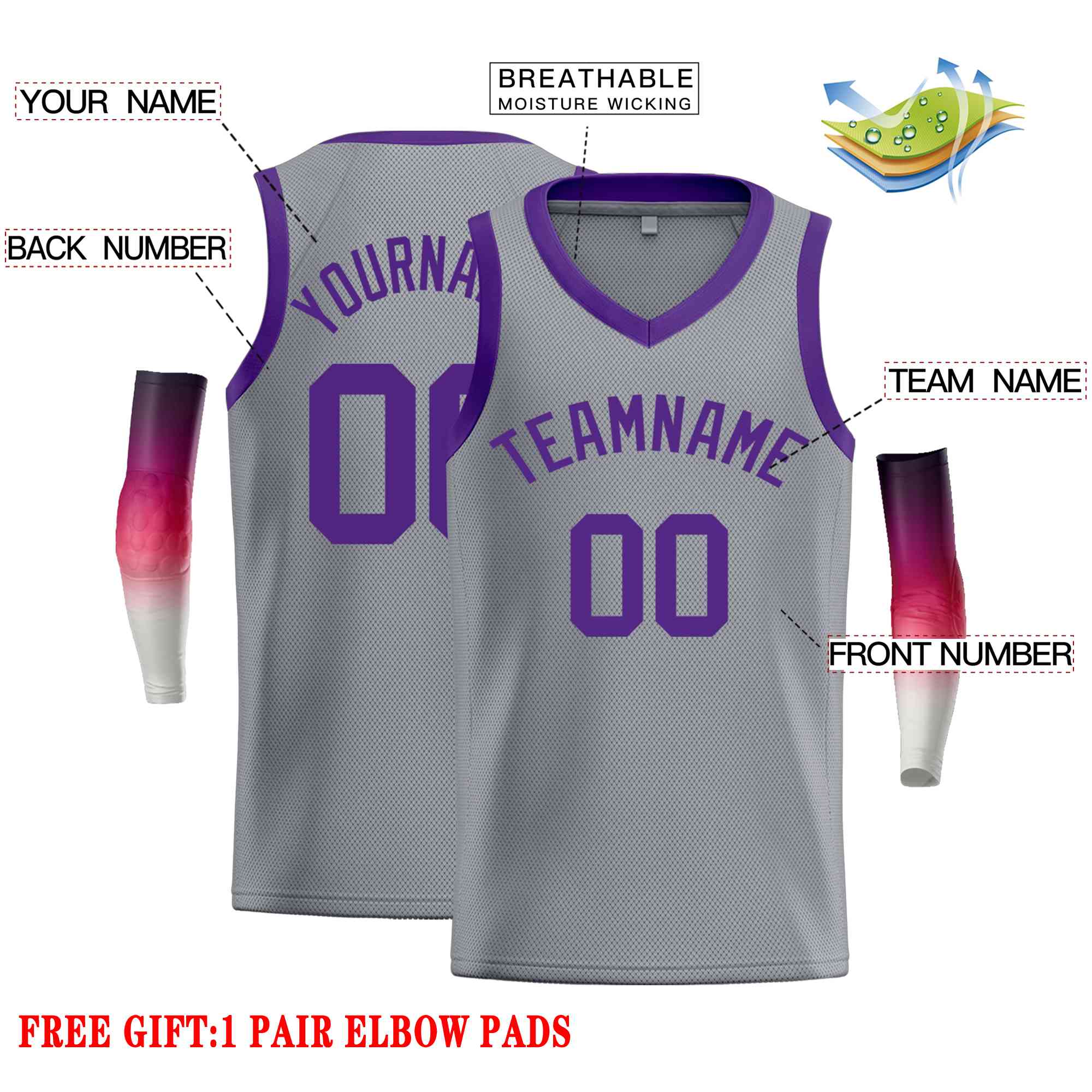 Benutzerdefiniertes Purple-Classic Tops Herren-Freizeit-Basketballtrikot