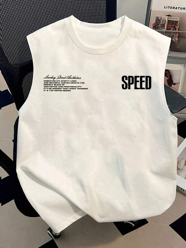 Herren Casual Fashion Street Racing Slogan Bedrucktes, lockeres Tanktop, Sommer