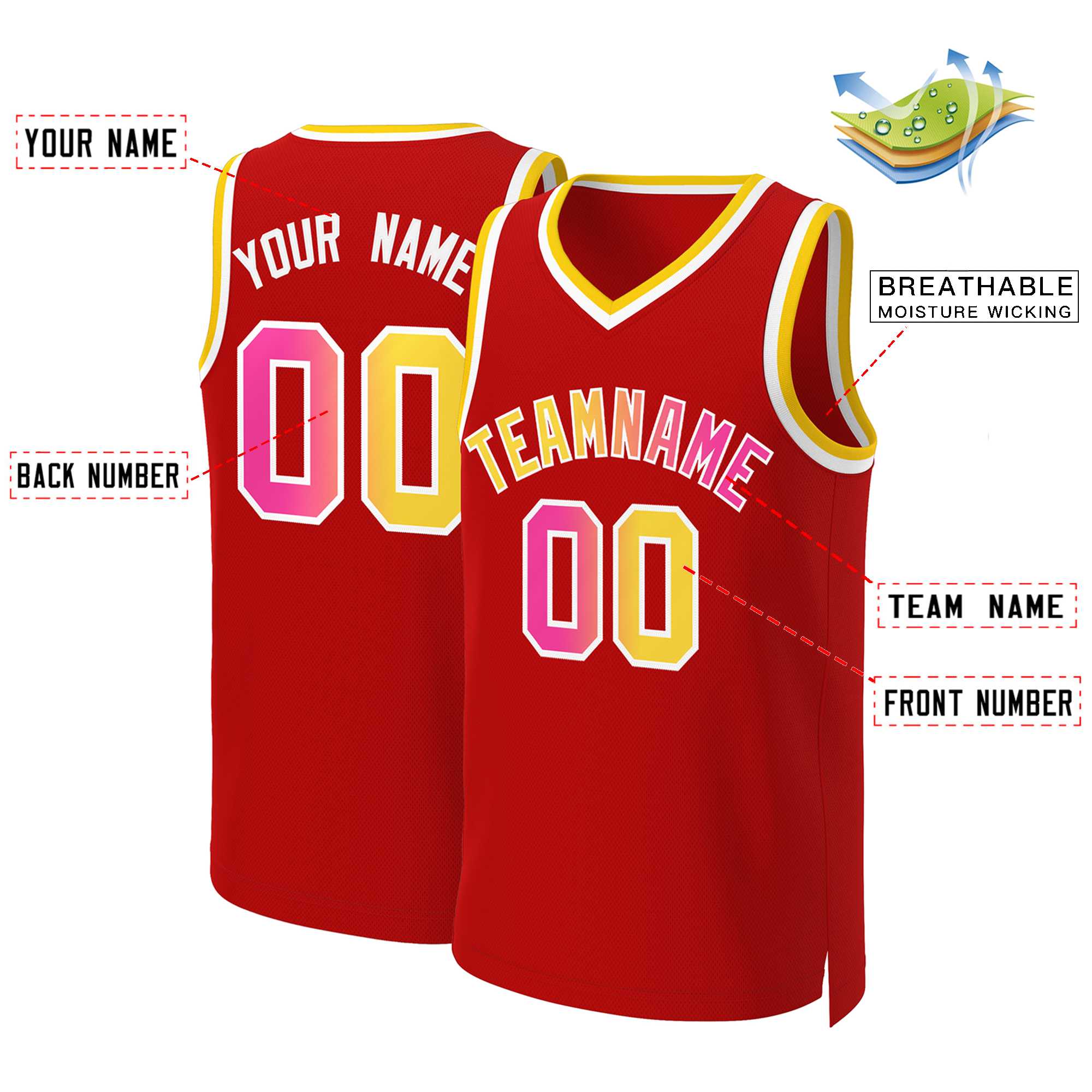 Benutzerdefiniertes Basketballtrikot mit klassischem Farbverlauf und modischen Oberteilen