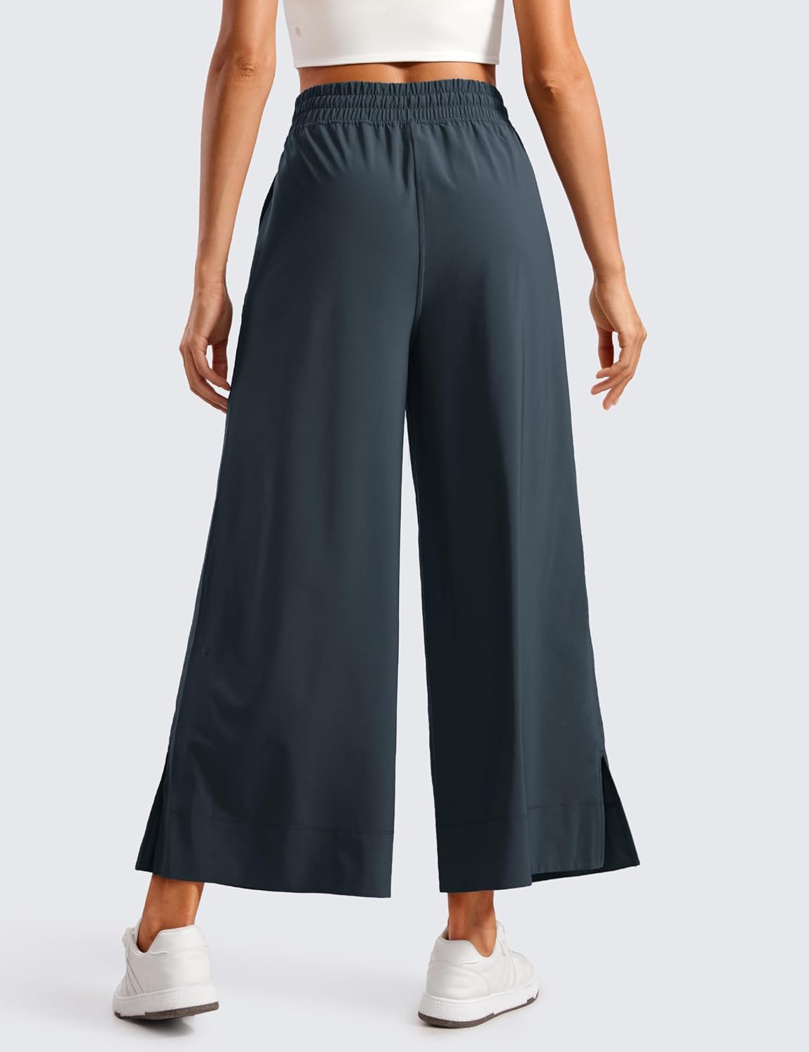 Women's Lightweight Wide Leg Crop Pants Drawstring Navy