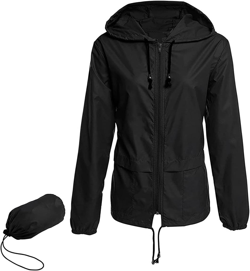 Women's Hooded Rain Jacket Waterproof Bomber Style Black